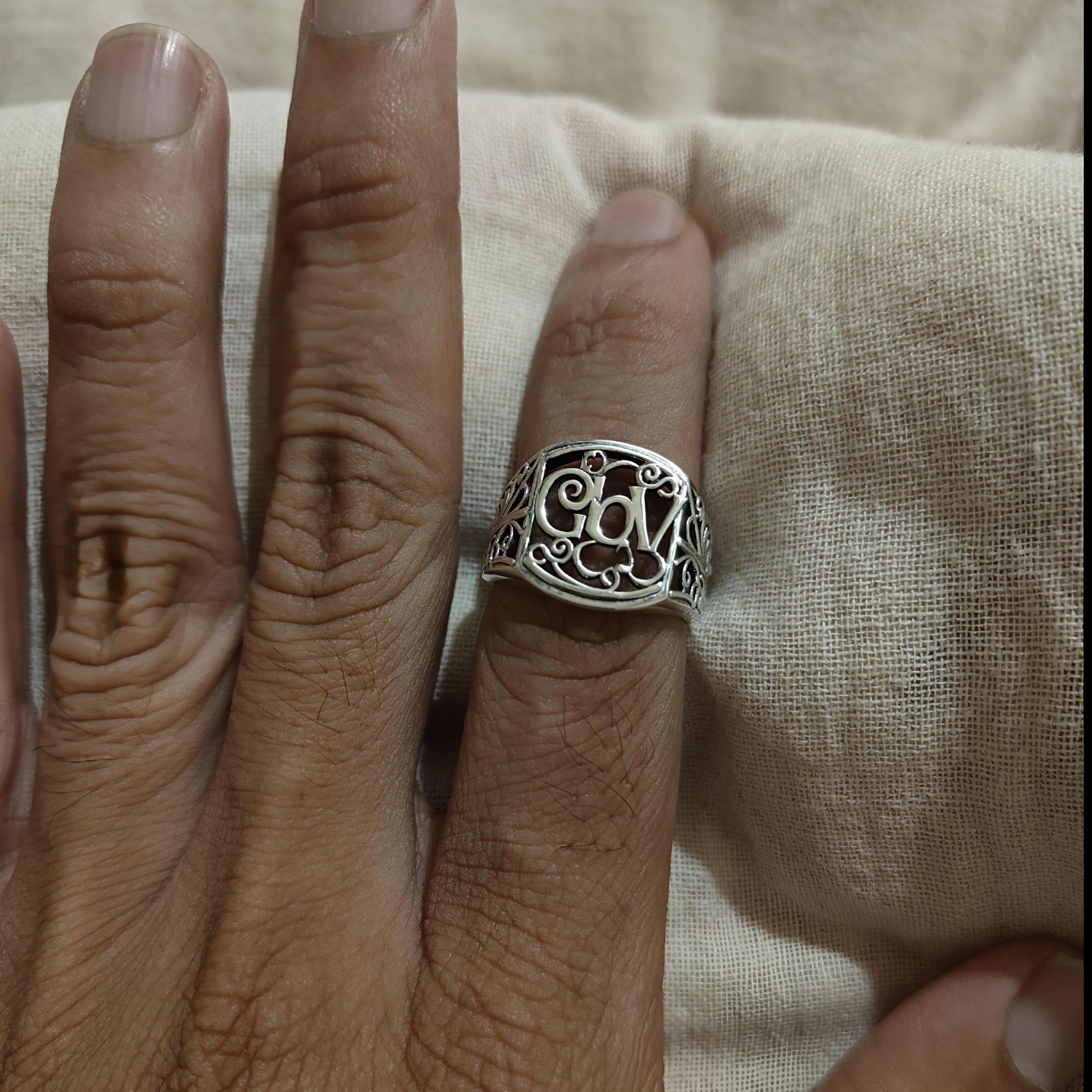 The Nutan Art Jewelry Rings Liam Sterling Silver Handmade Two Signet Initial Letter Ring