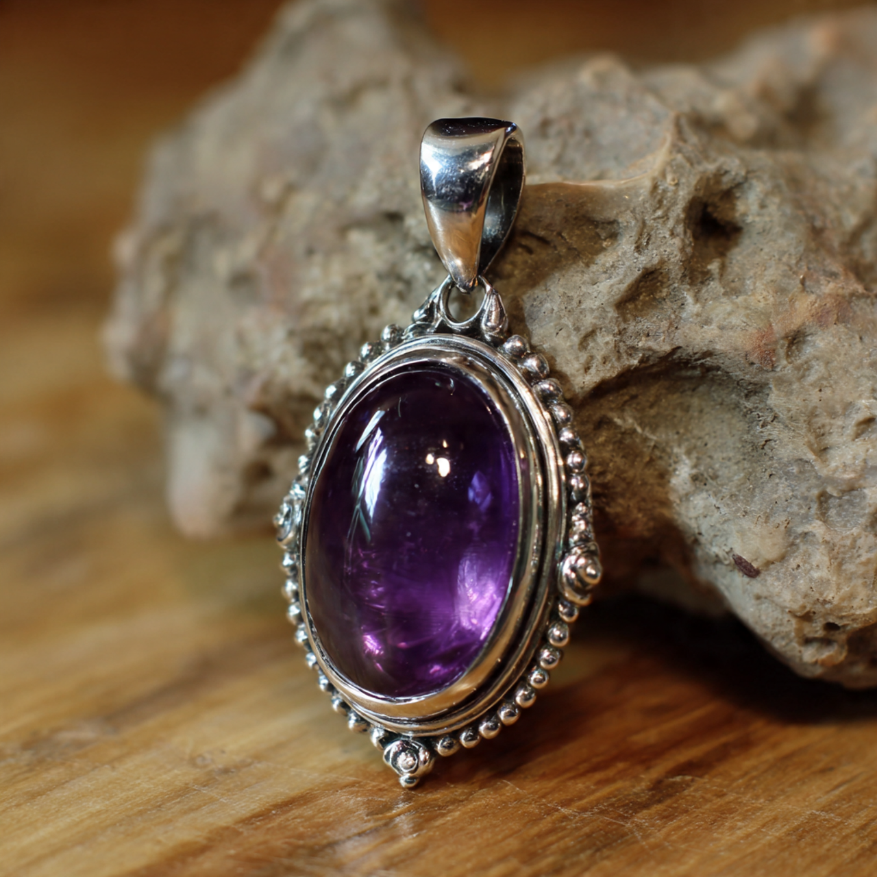 Decima Sterling Silver Real Amethyst Pendant Necklace