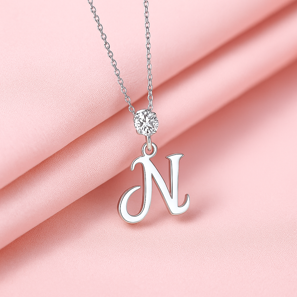 Umaya Sterling Silver Initial Moissanite Alphabet Necklace