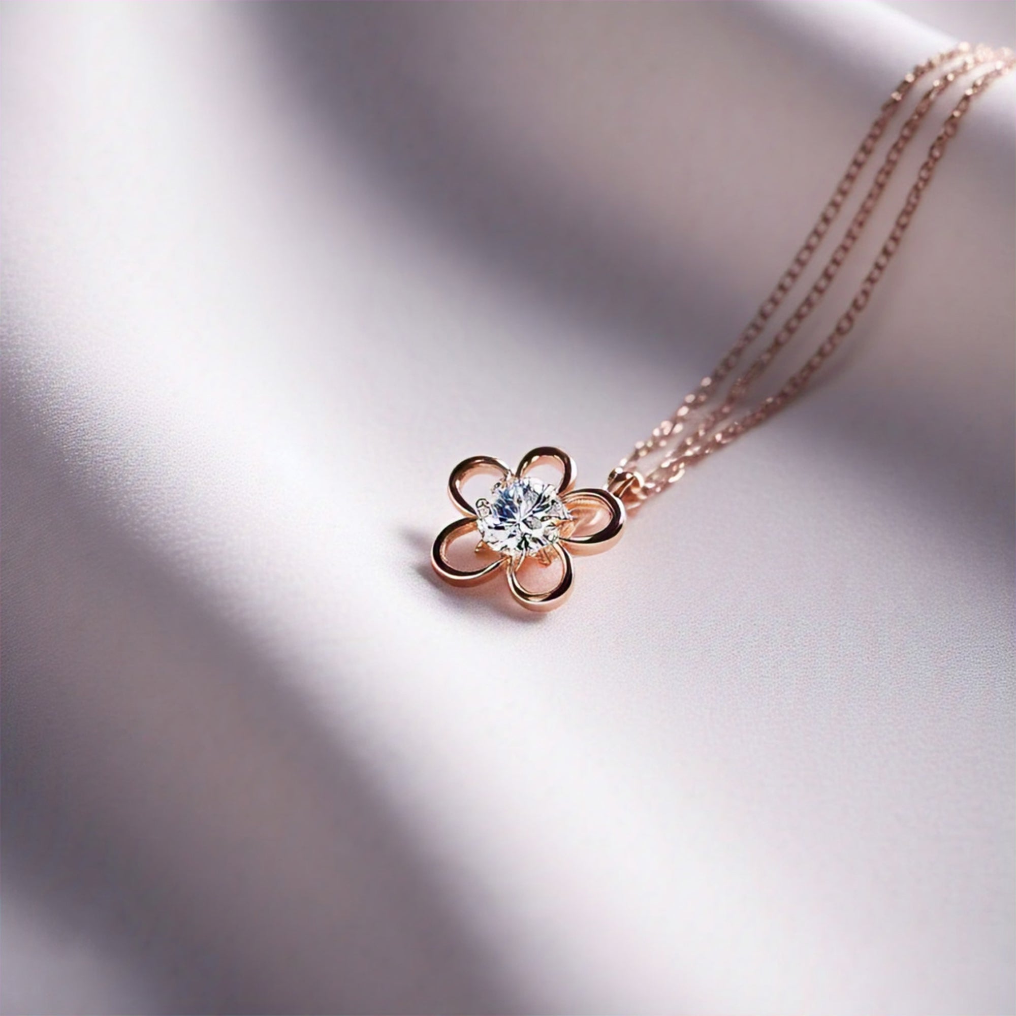 Salacia Moissanite Rose Gold Daisy Pressed Birth Flower Necklace