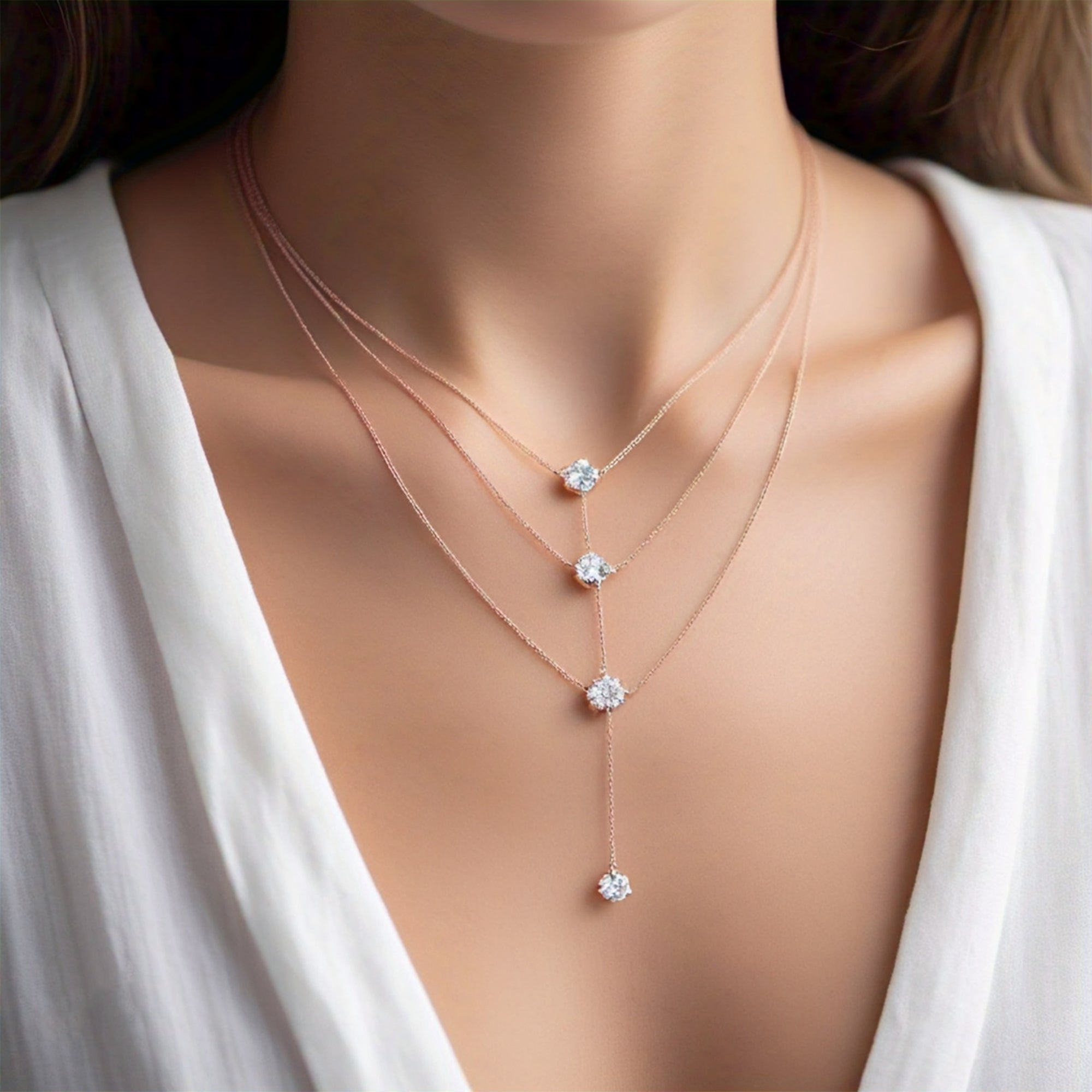Adya Rose Gold Diamond Chunky Layered Lariat Necklace
