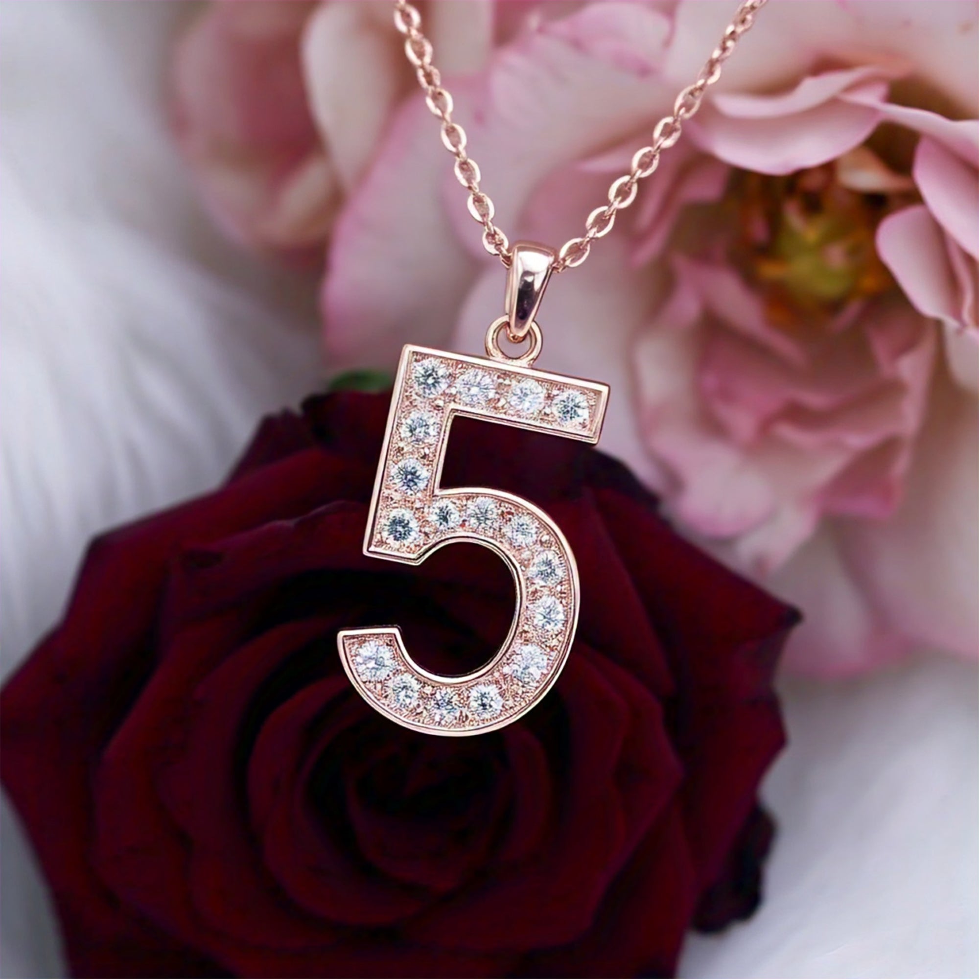 Artio Rose Gold Moissanite Custom Angel Jersey Number Necklace
