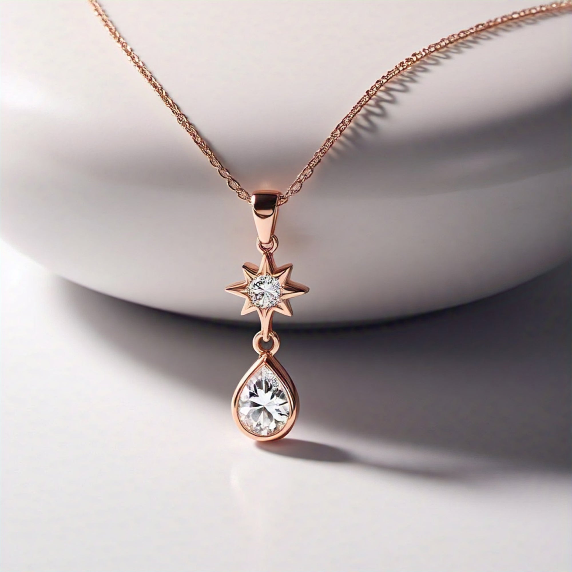Danu Rose Gold Moissanite David Jewish North Chunky Star Necklace