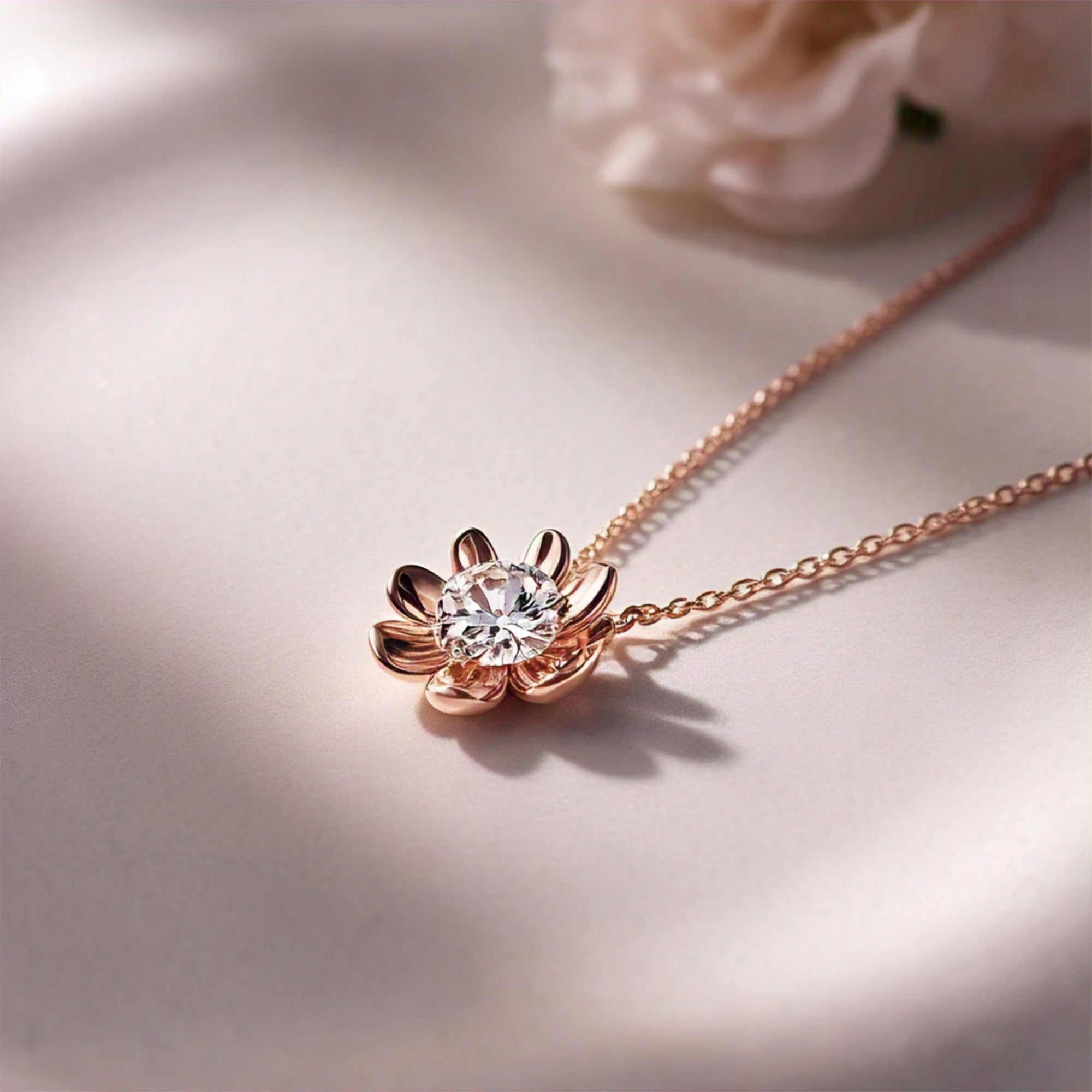 Bellona Rose Gold Moissanite Squash Birth Flower Necklace