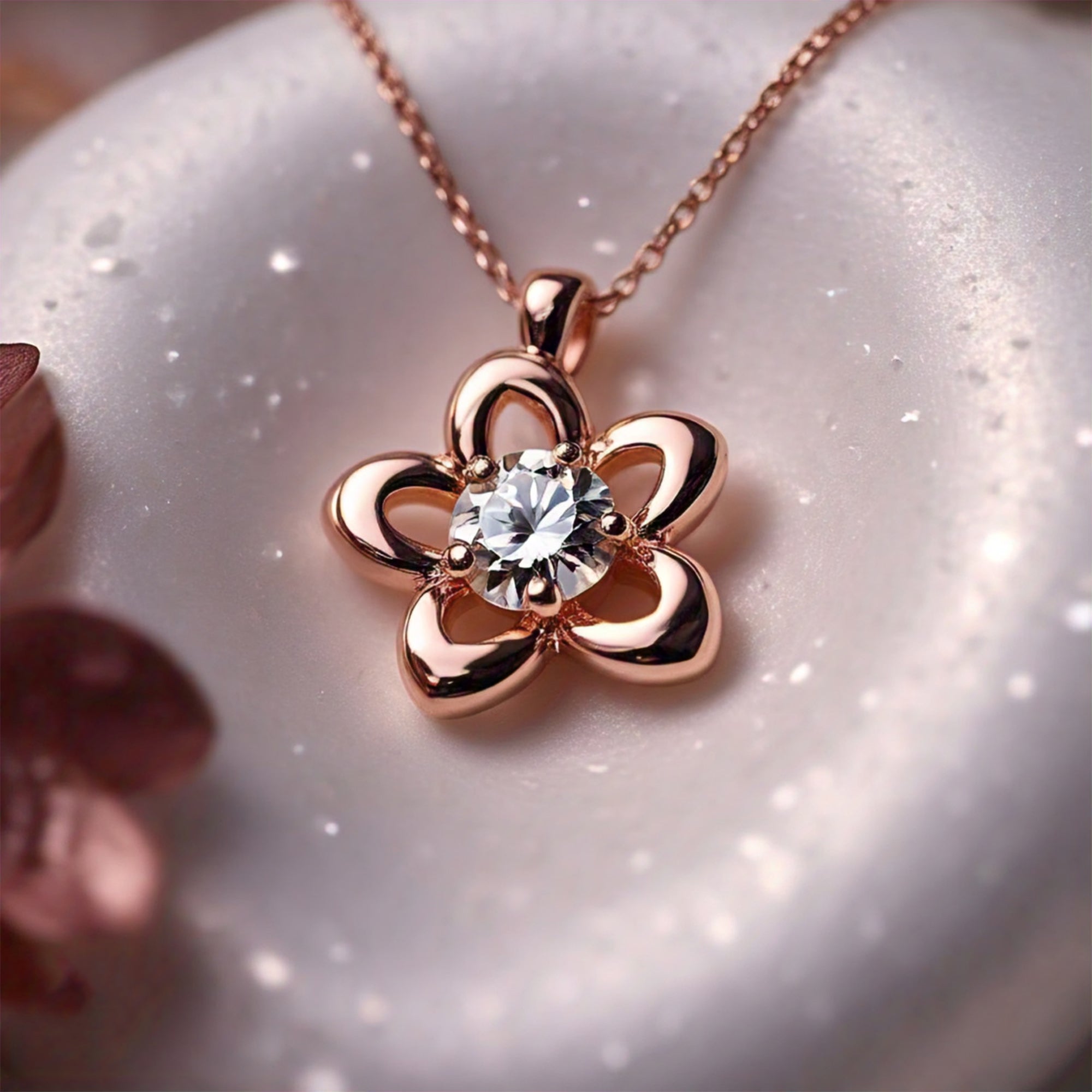 Styx Rose Gold Moissanite Hawaii August Birth Flower Necklace