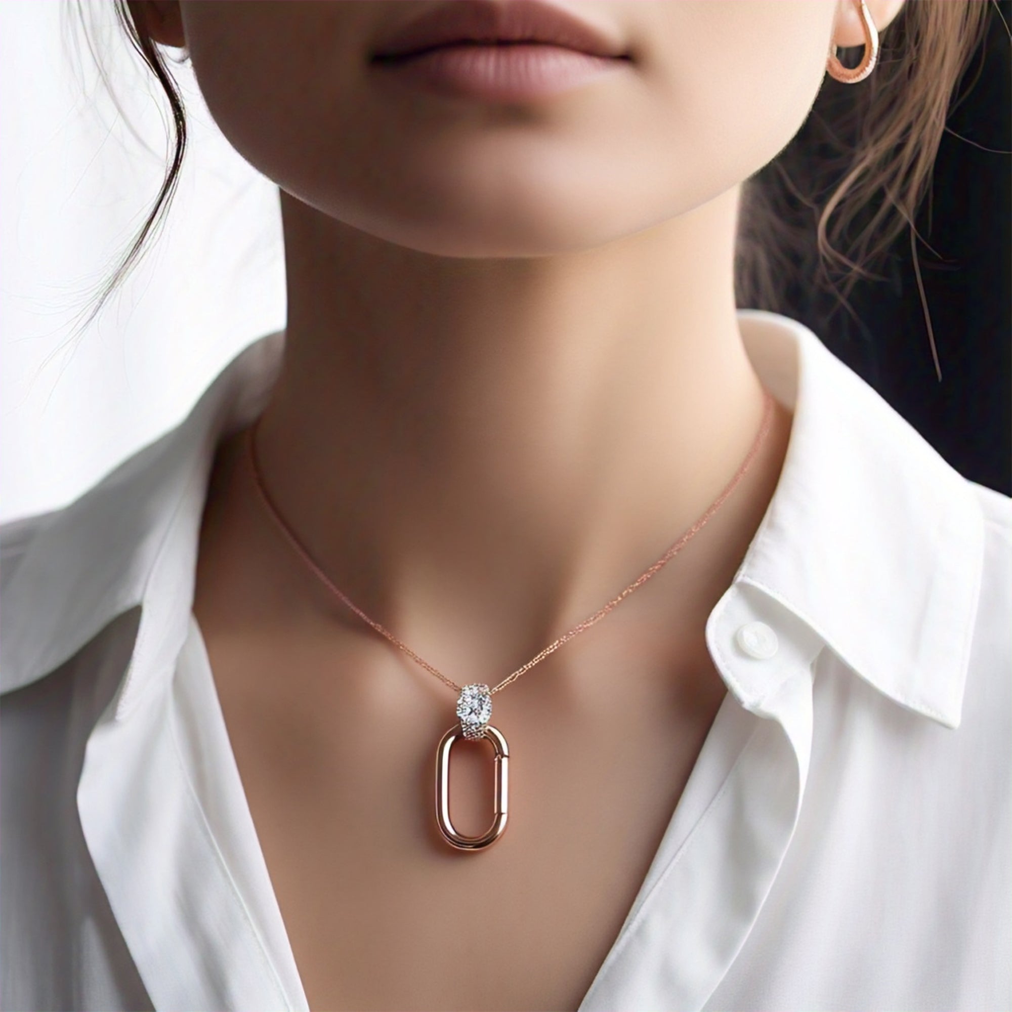 Grania Rose Gold Moissanite Minimalist Carabiner Charm Necklace