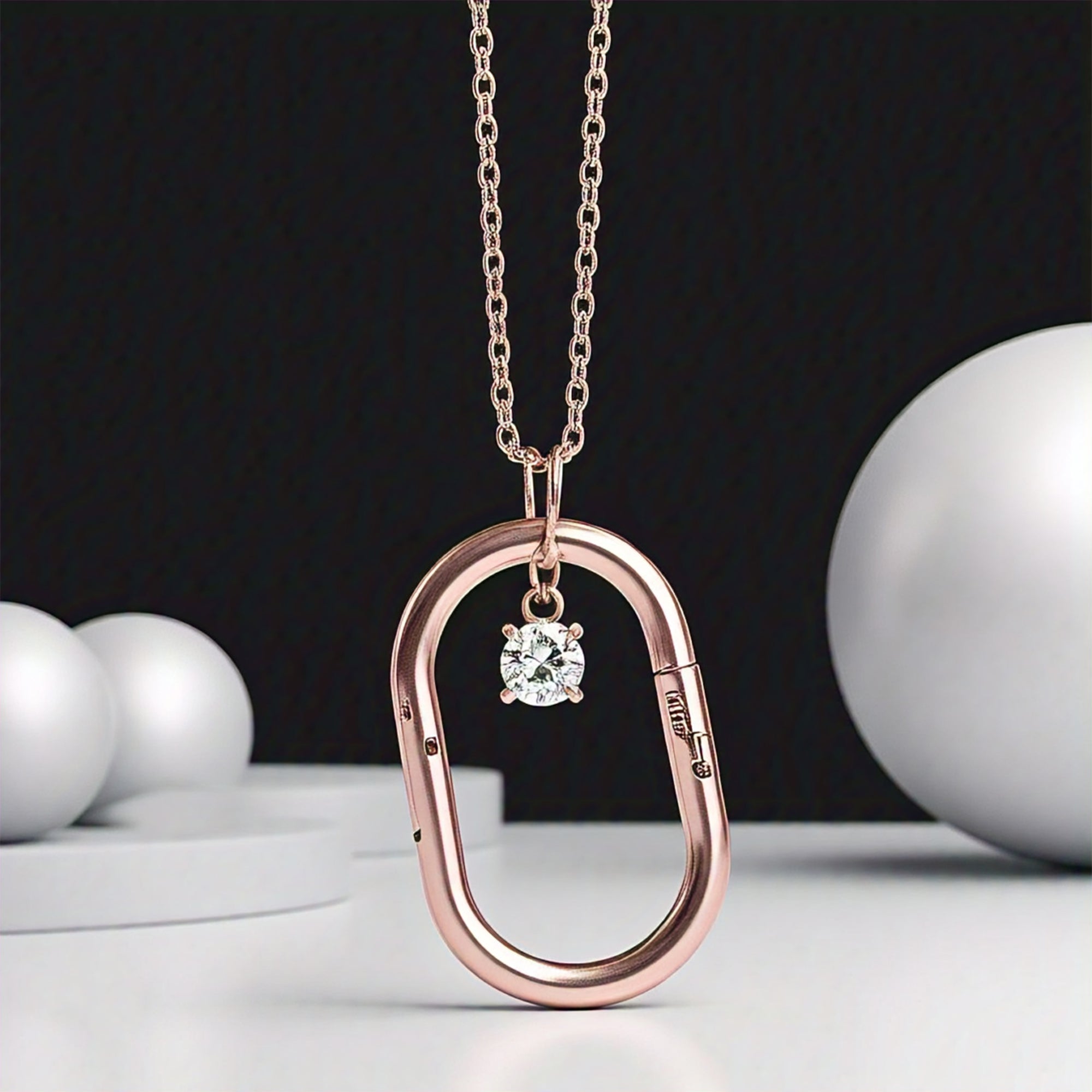Grania Rose Gold Moissanite Minimalist Carabiner Charm Necklace