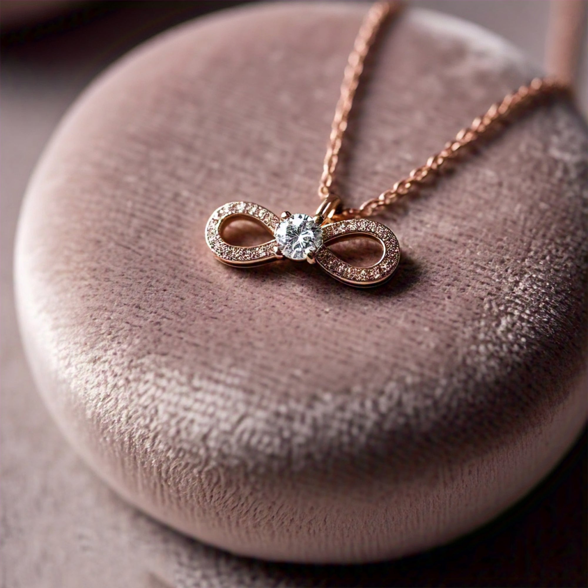 Chryse Rose Gold Pandora Swarovski Moissanite Infinity Necklace