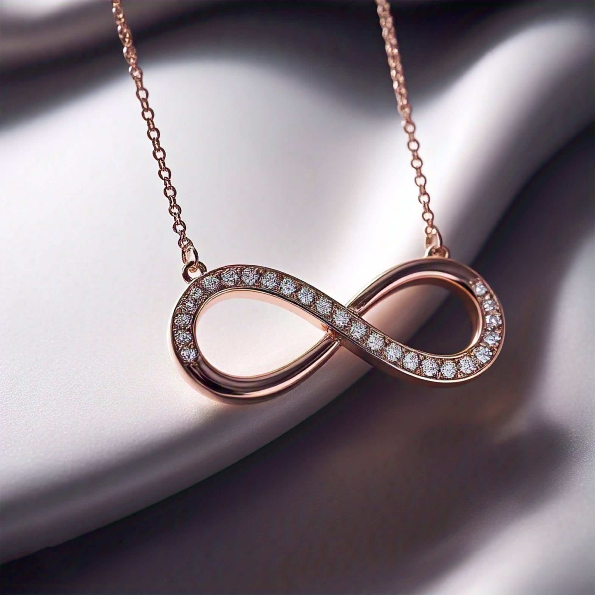 Beline Rose Gold Swarovski Moissanite Pandora Infinity Necklace