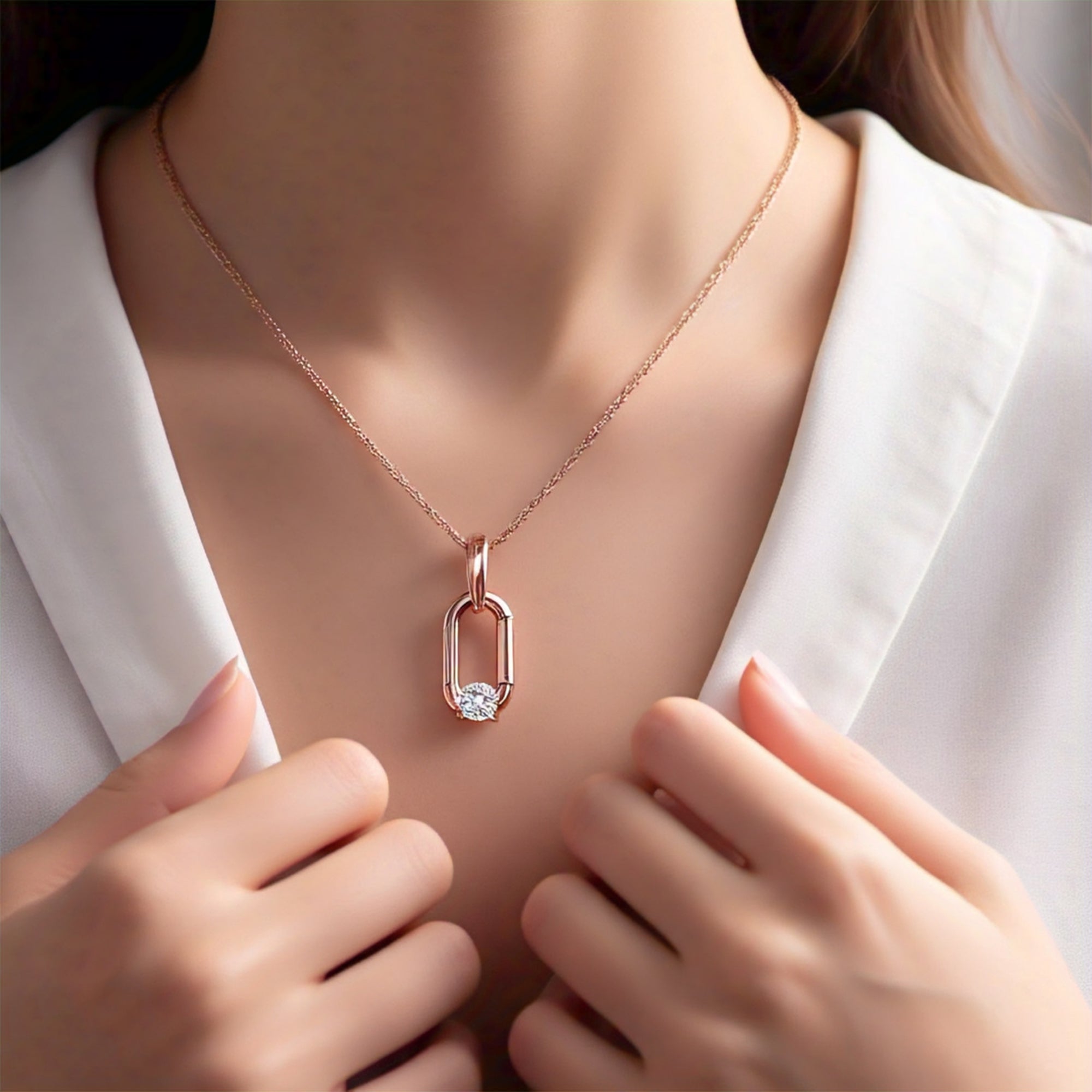 Naenia Rose Gold Moissanite Charm Carabiner Necklace