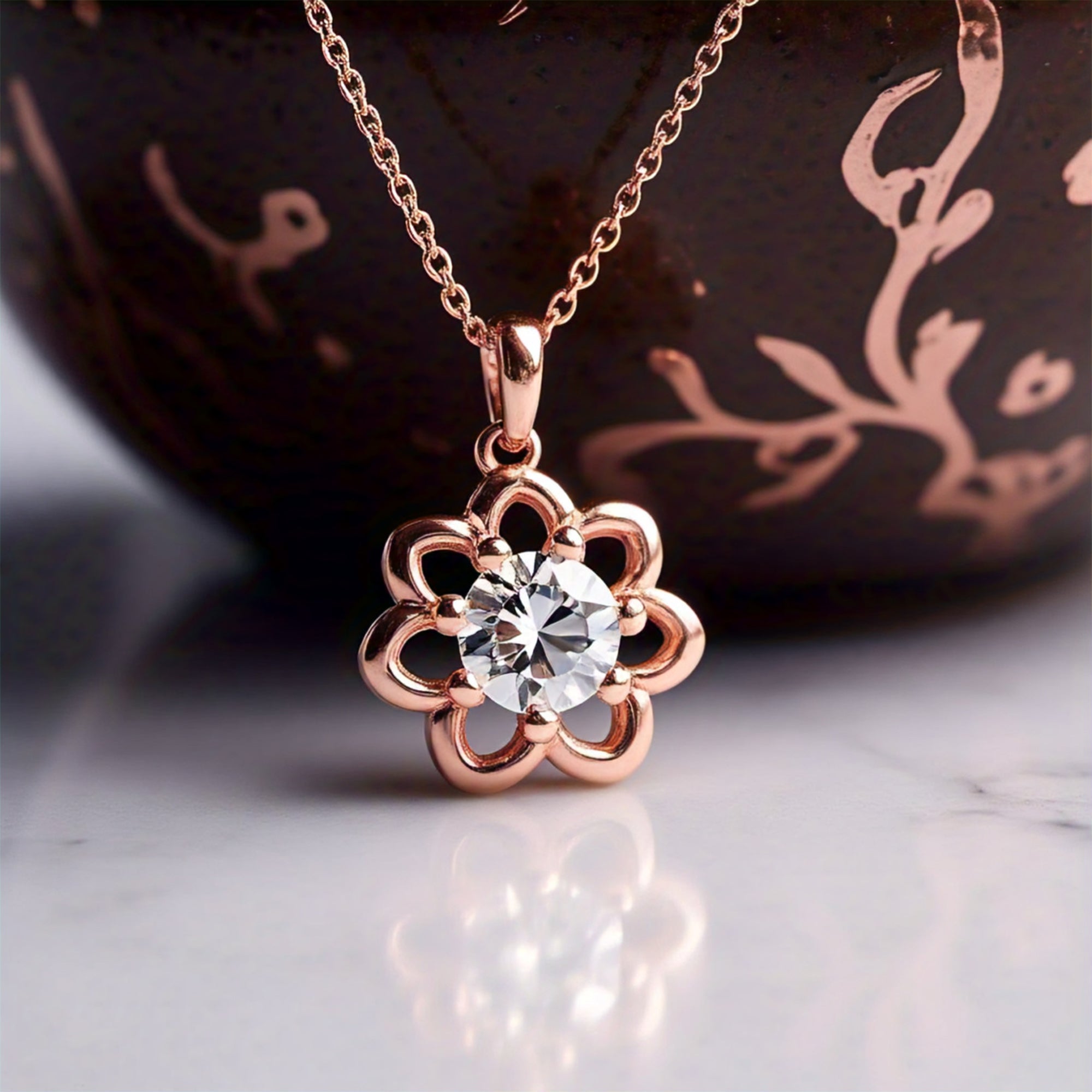 Moria Rose Gold Moissanite Daisy Pressed Birth Flower Necklace