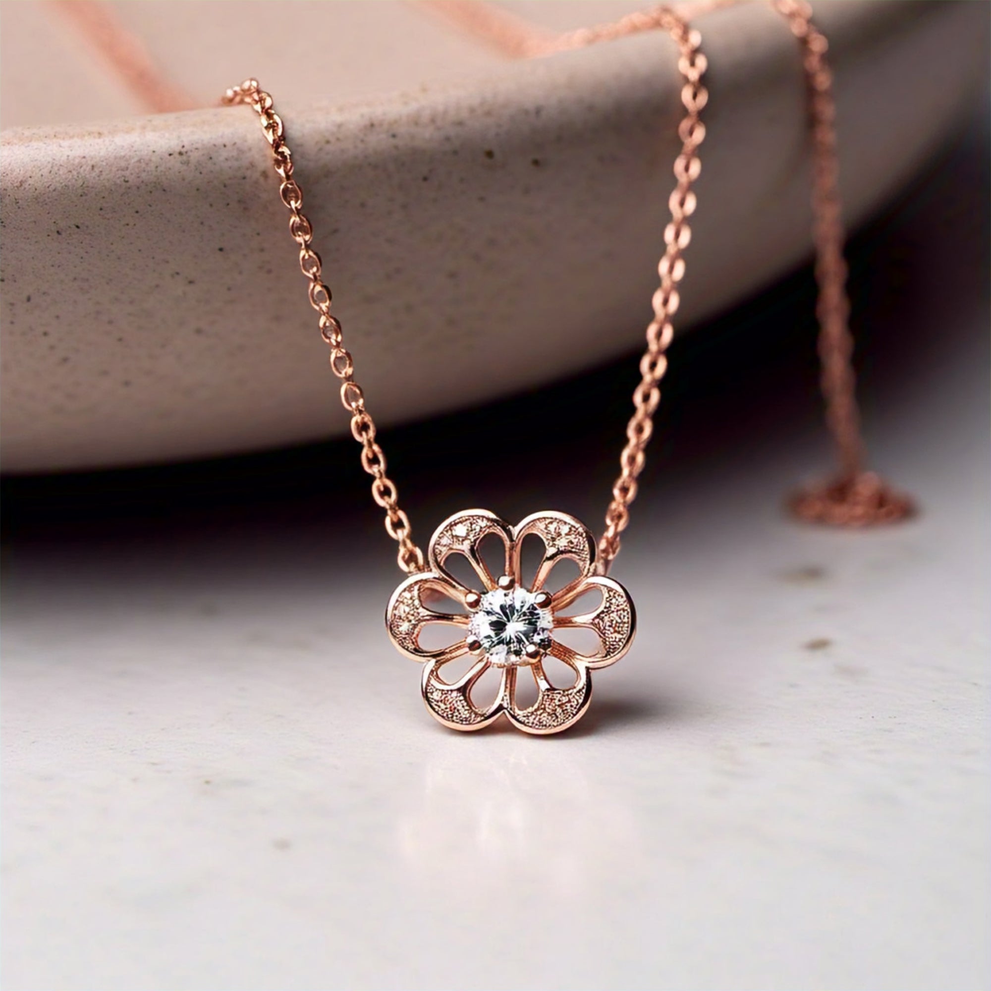 Nephthys Moissanite Rose Gold Hawaii August Birth Flower Necklace