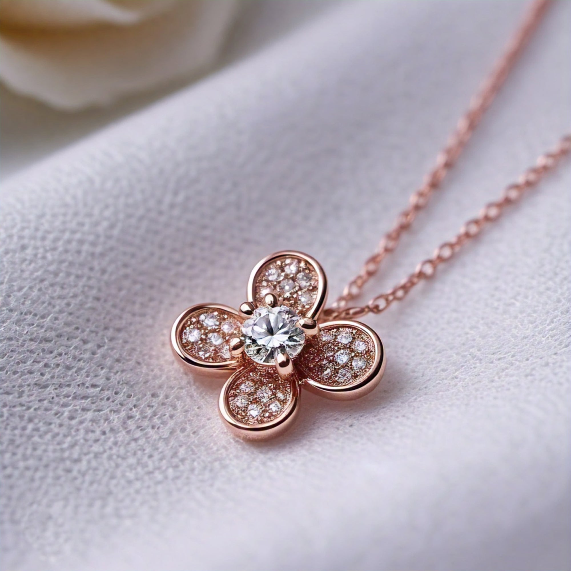 Orithyia Hawaii August Moissanite Rose Gold Birth Flower Necklace