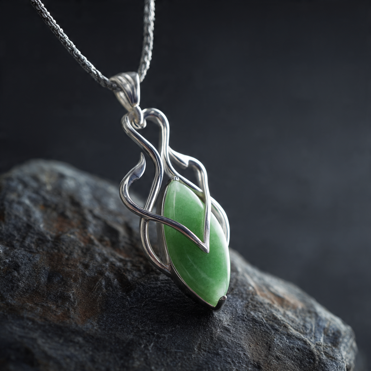 Annona Sterling Silver Buddhist Real Green Chinese Vintage Jade Necklace