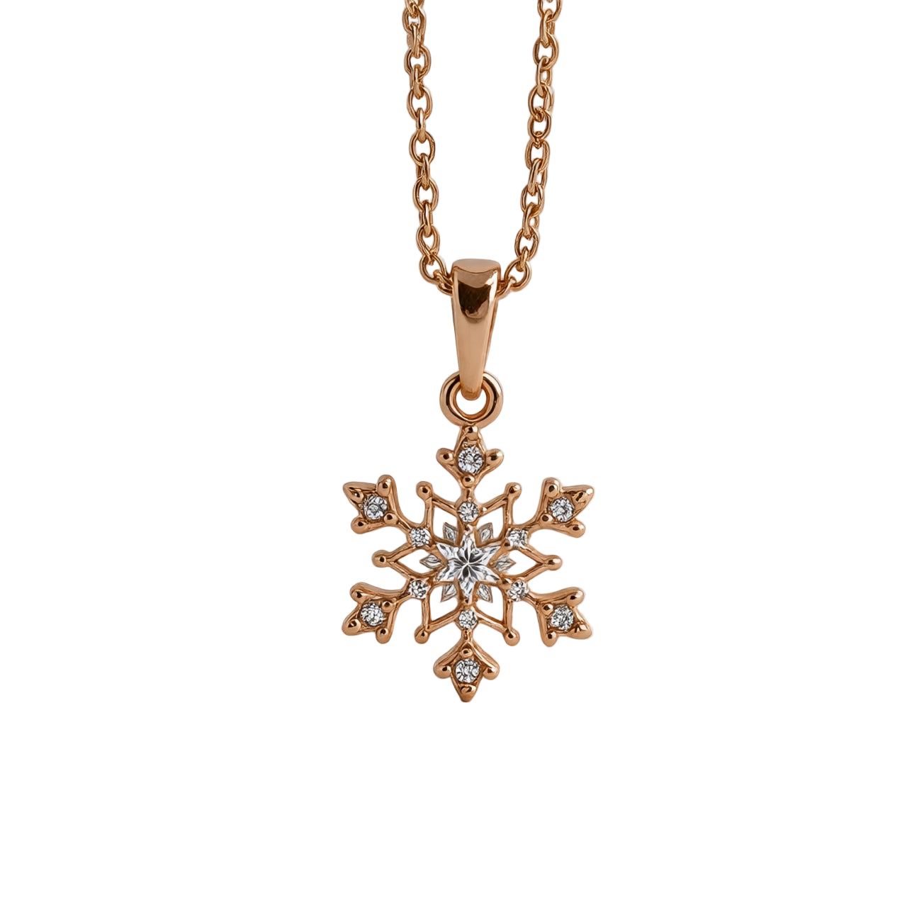 Eirene Rose Gold Swarovski Pandora Moissanite Snowflake Necklace
