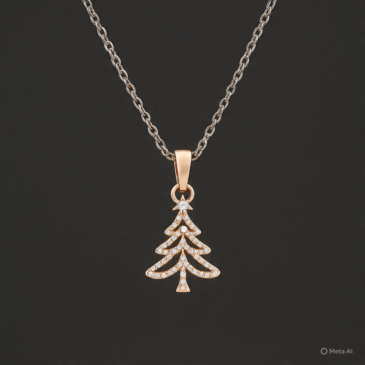 Khione Rose Gold Christmas Tree Moissanite Charm Necklace
