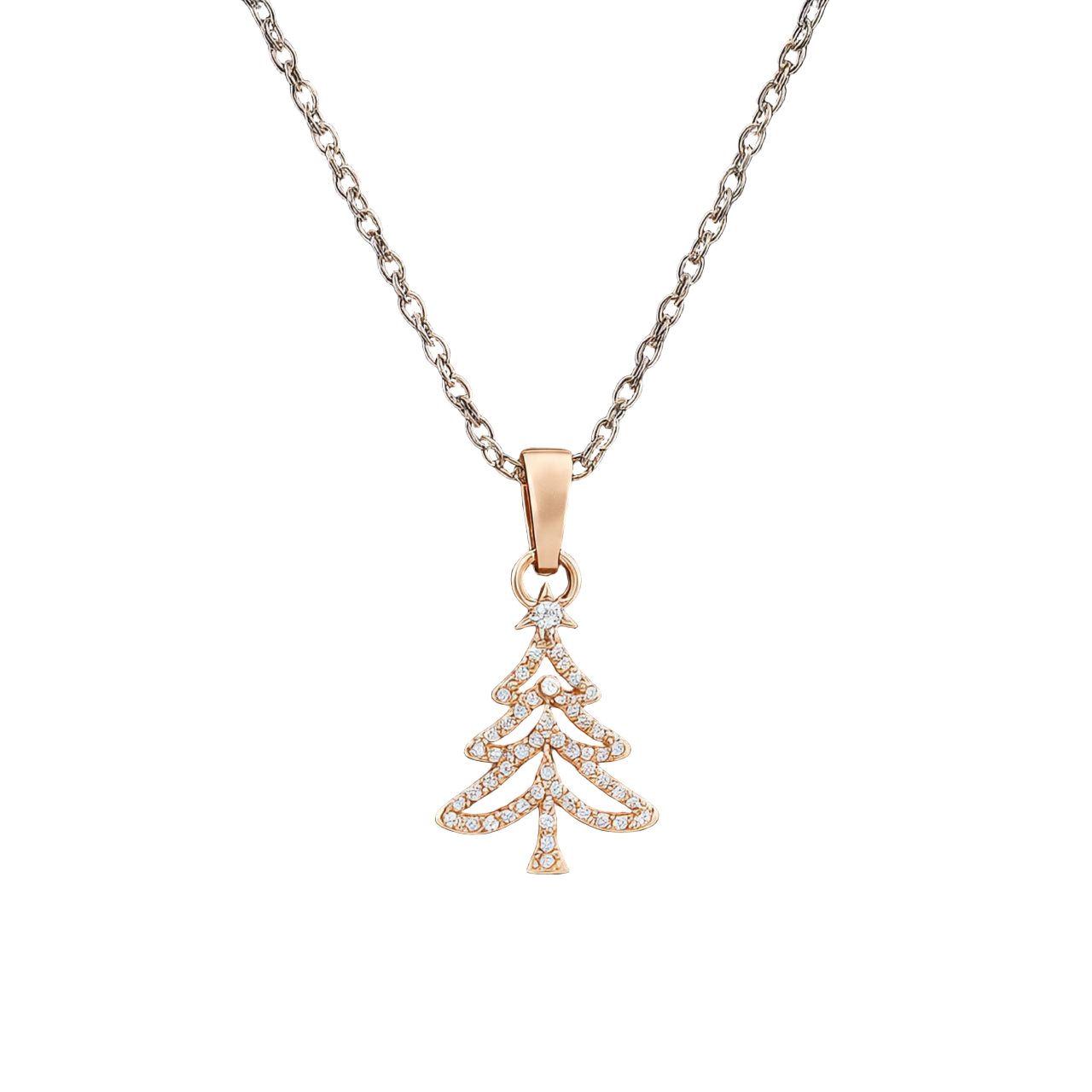 Khione Rose Gold Christmas Tree Moissanite Charm Necklace