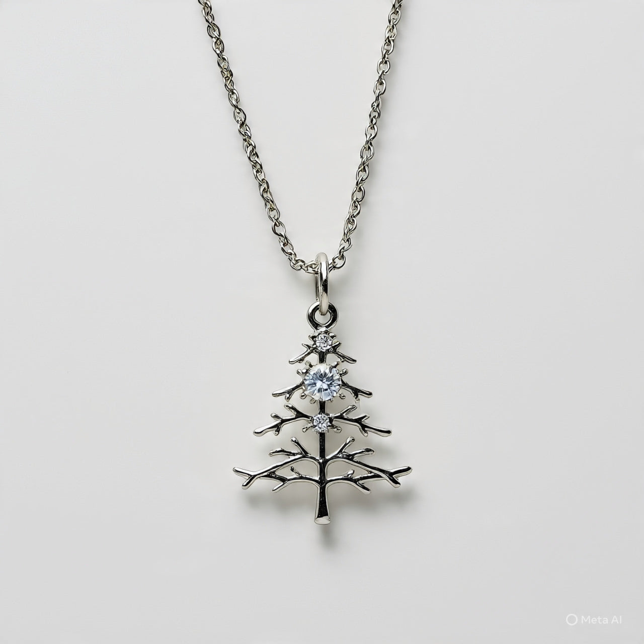 Kittum Sterling Silver Christmas Tree Moissanite Charm Necklace