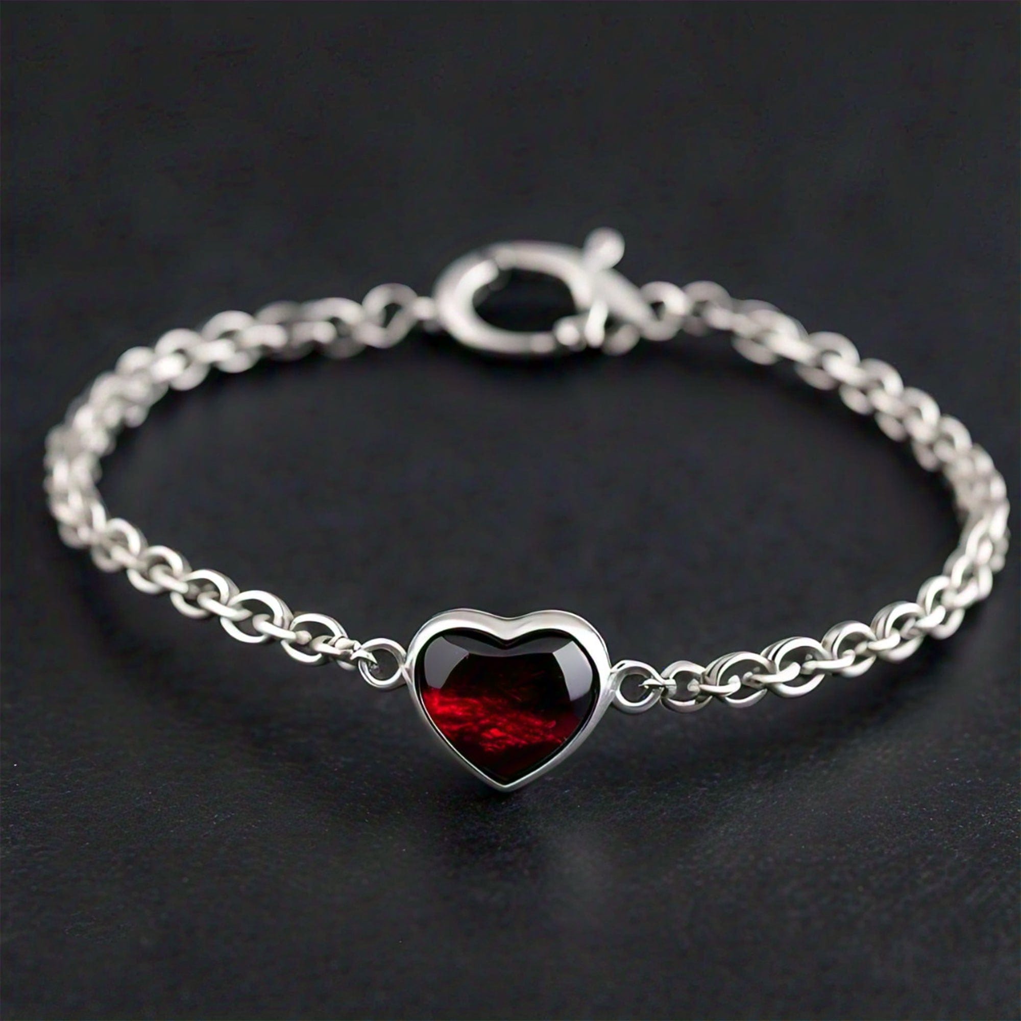 The Nutan Art Jewelry Bracelets Anahita Red Garnet Birthstone Crystal Love Heart Bracelet Chain