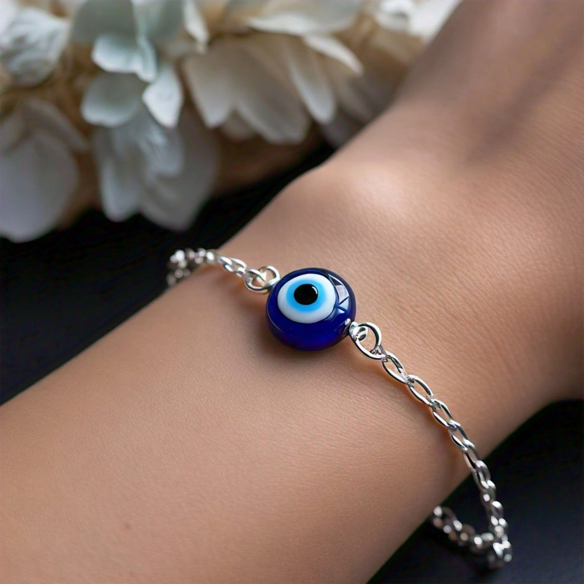 The Nutan Art Jewelry Bracelets Asia Sterling Silver Blue Evil Eye Bracelet Chain For Man & Women