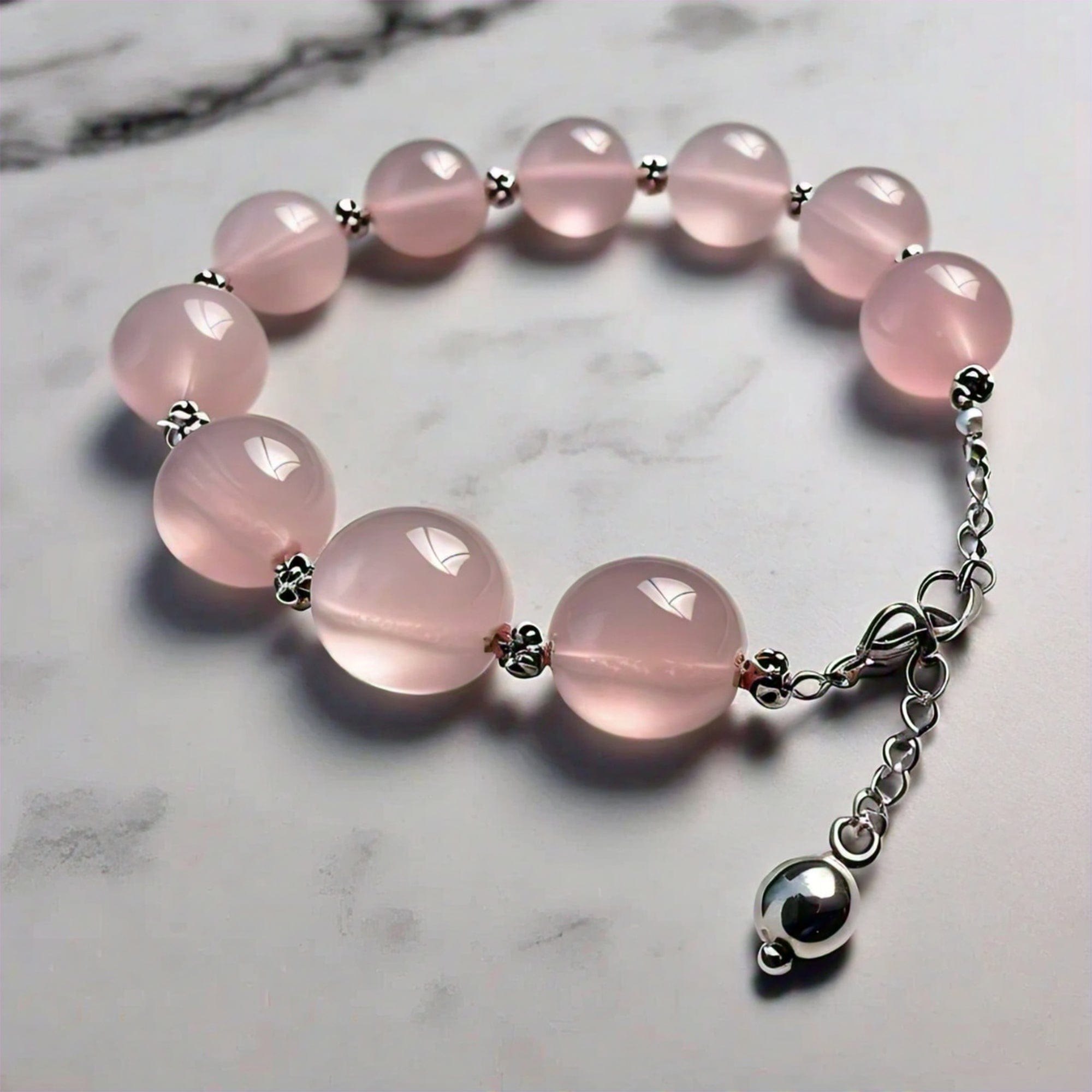 The Nutan Art Jewelry Bracelets Demeter Pink Real Rose Quartz Crystal Beads Sterling Silver Bracelet