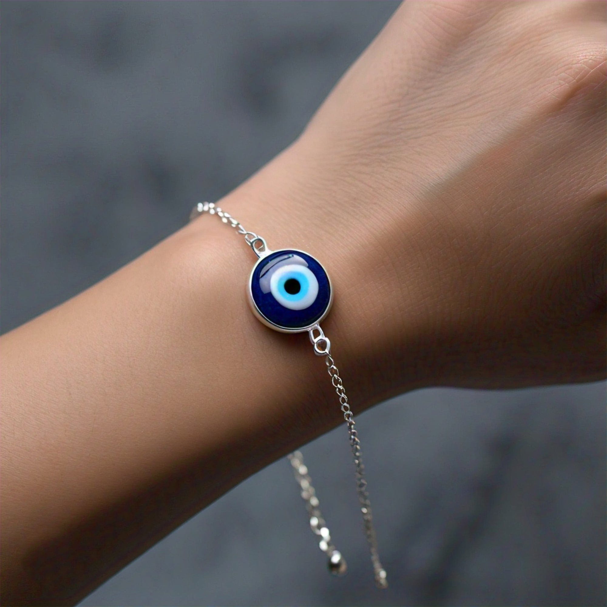 The Nutan Art Jewelry Bracelets Freyja Blue Evil Eye Sterling Silver Bracelet Chain For Women & Man