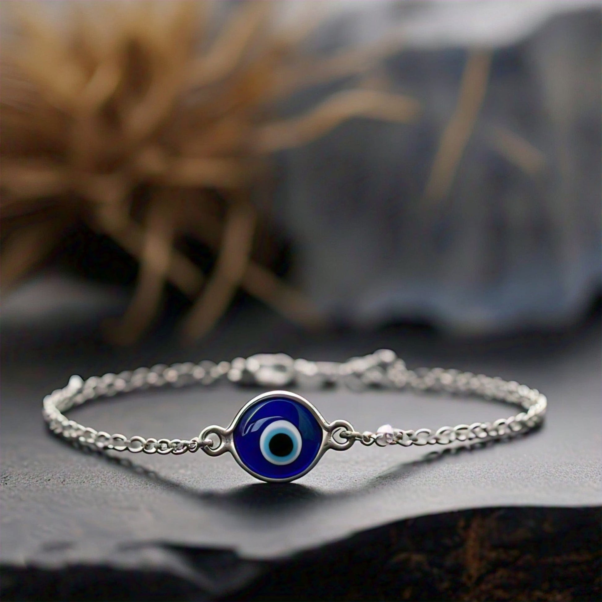 The Nutan Art Jewelry Bracelets Freyja Blue Evil Eye Sterling Silver Bracelet Chain For Women & Man