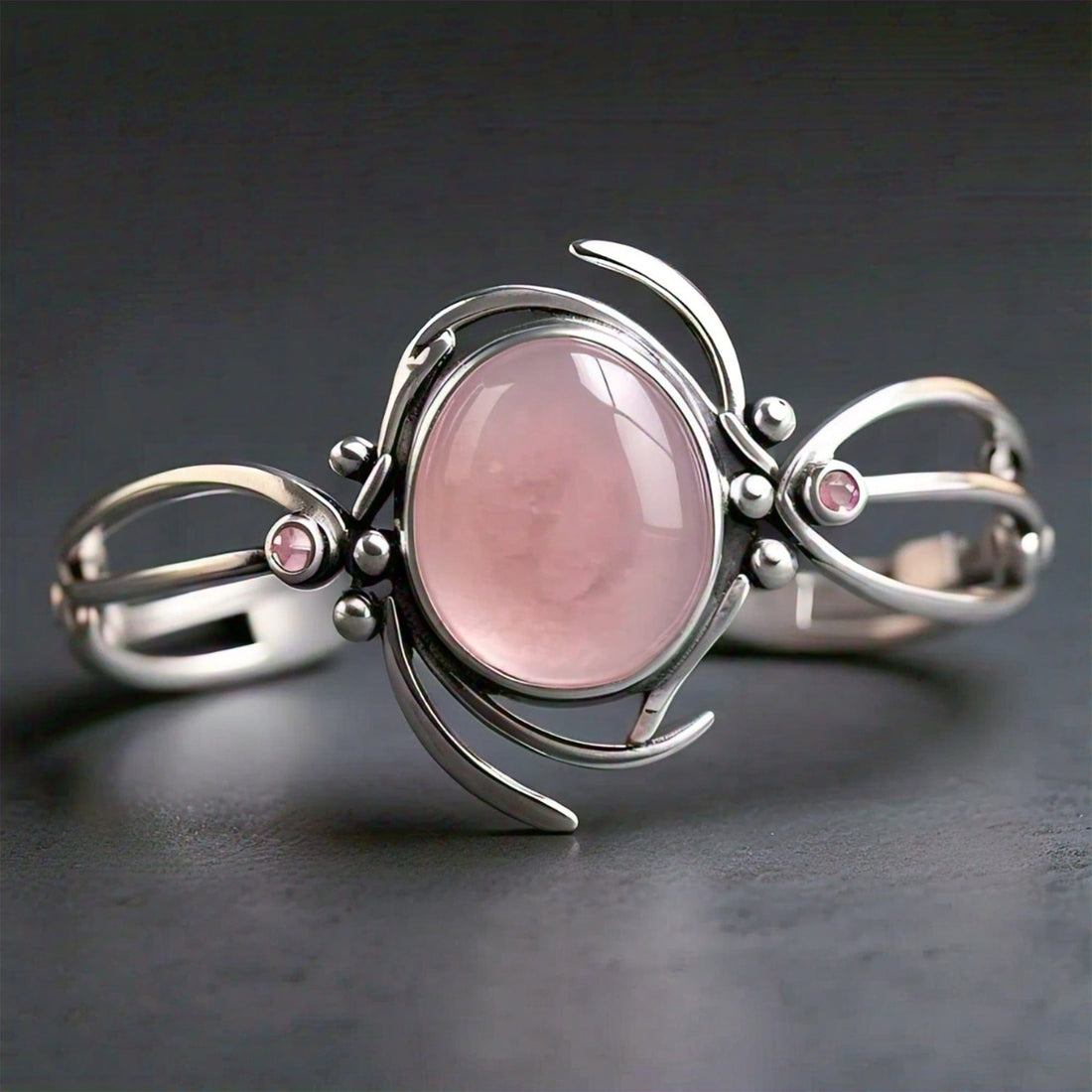 The Nutan Art Jewelry Bracelets Hebe Real Pink Rose Quartz Crystal Sterling Silver Kada Bracelet