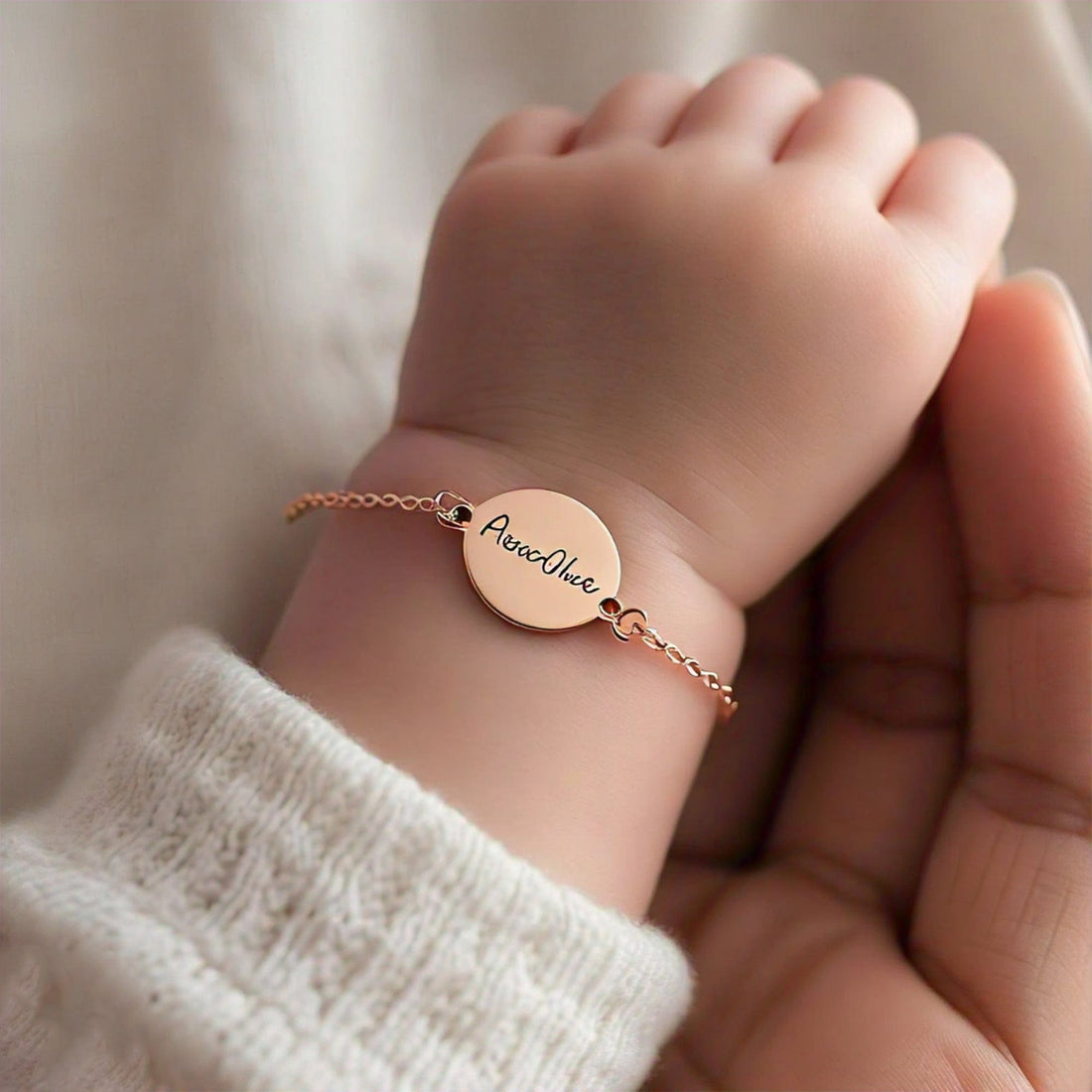 The Nutan Art Jewelry Bracelets Laetitia Rose Gold Full Circle Infant Engraved Childs Name Plate Bracelet