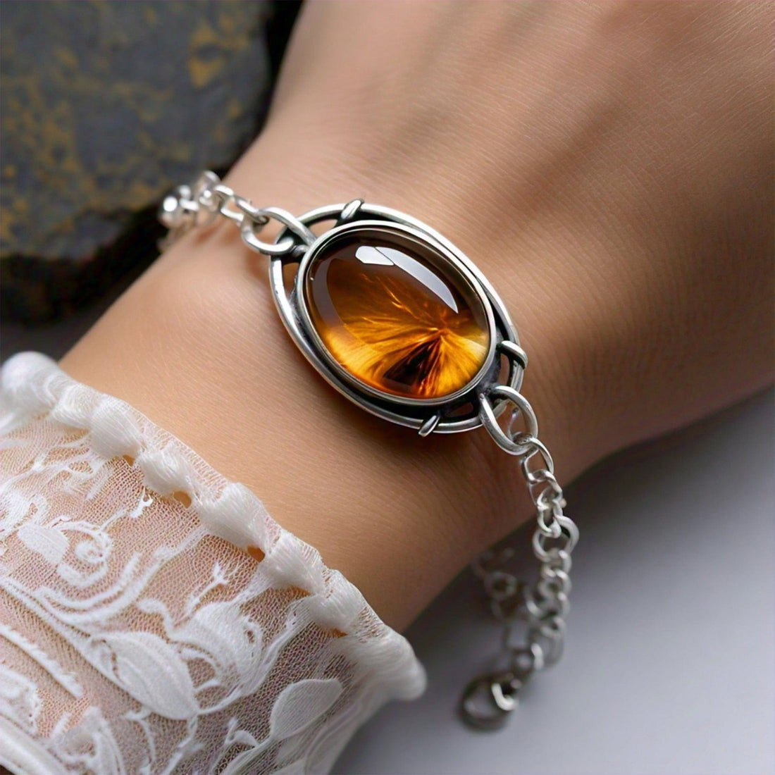 The Nutan Art Jewelry Bracelets Pomona Citrine Crystal Stone Sterling Silver Handmade Chain Bracelet