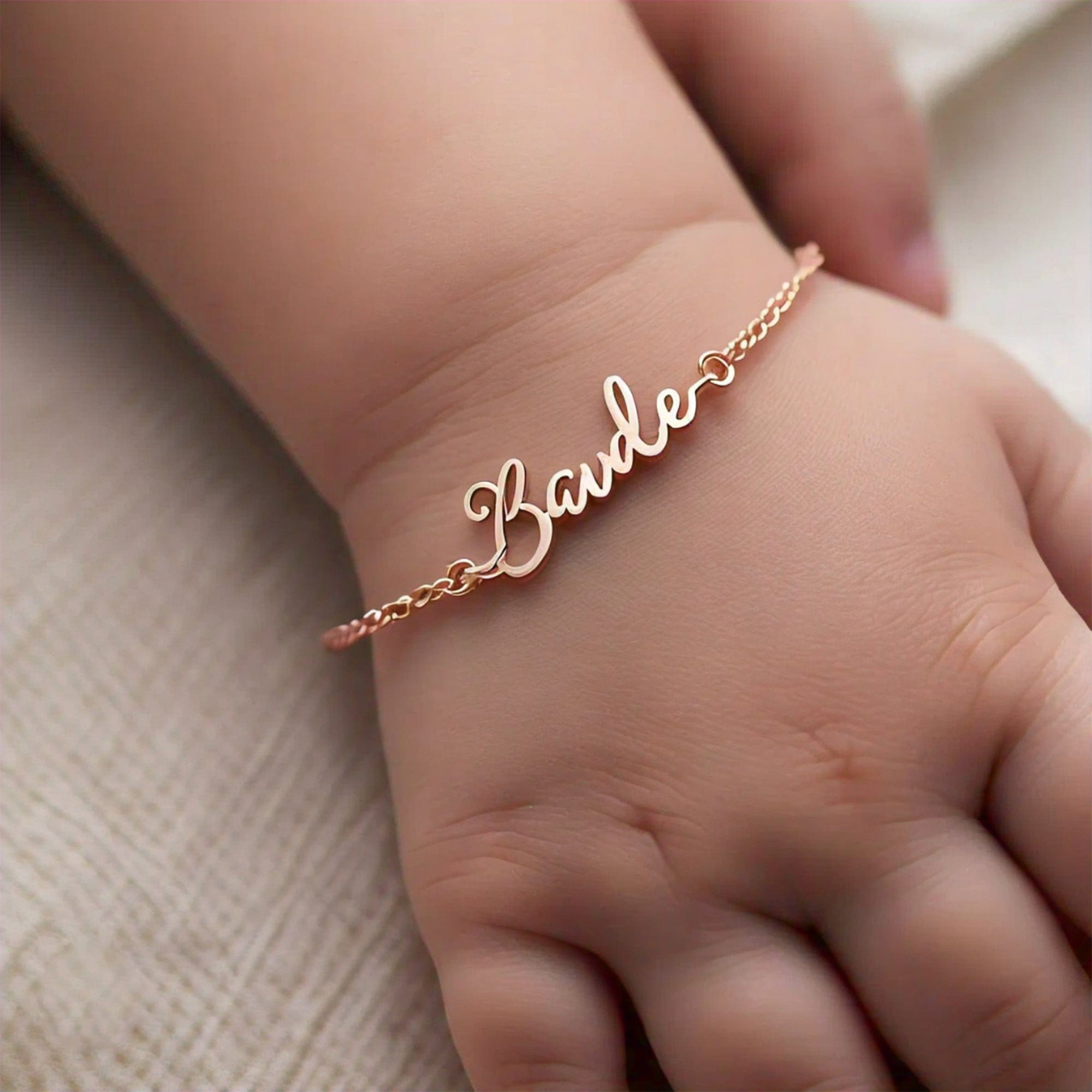 The Nutan Art Jewelry Bracelets Themis Rose Gold Personalized Infant Newborn Childs Name Bracelet