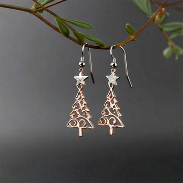 The Nutan Art Jewelry Earrings Arche Star Rose Gold Moissanite Christmas Tree Drop Earrings