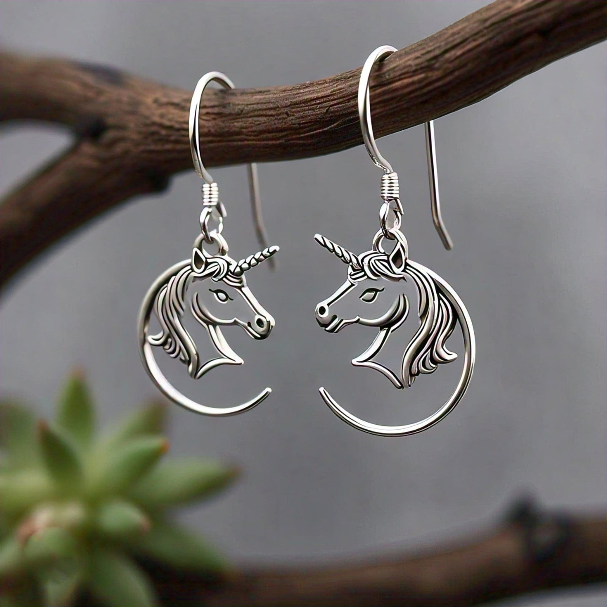 The Nutan Art Jewelry Earrings Concordia Sterling Silver Unique Unicorn Drop Earrings