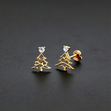 The Nutan Art Jewelry Earrings Dewi Gold Moissanite Little Debbie Christmas Tree Stud Earrings