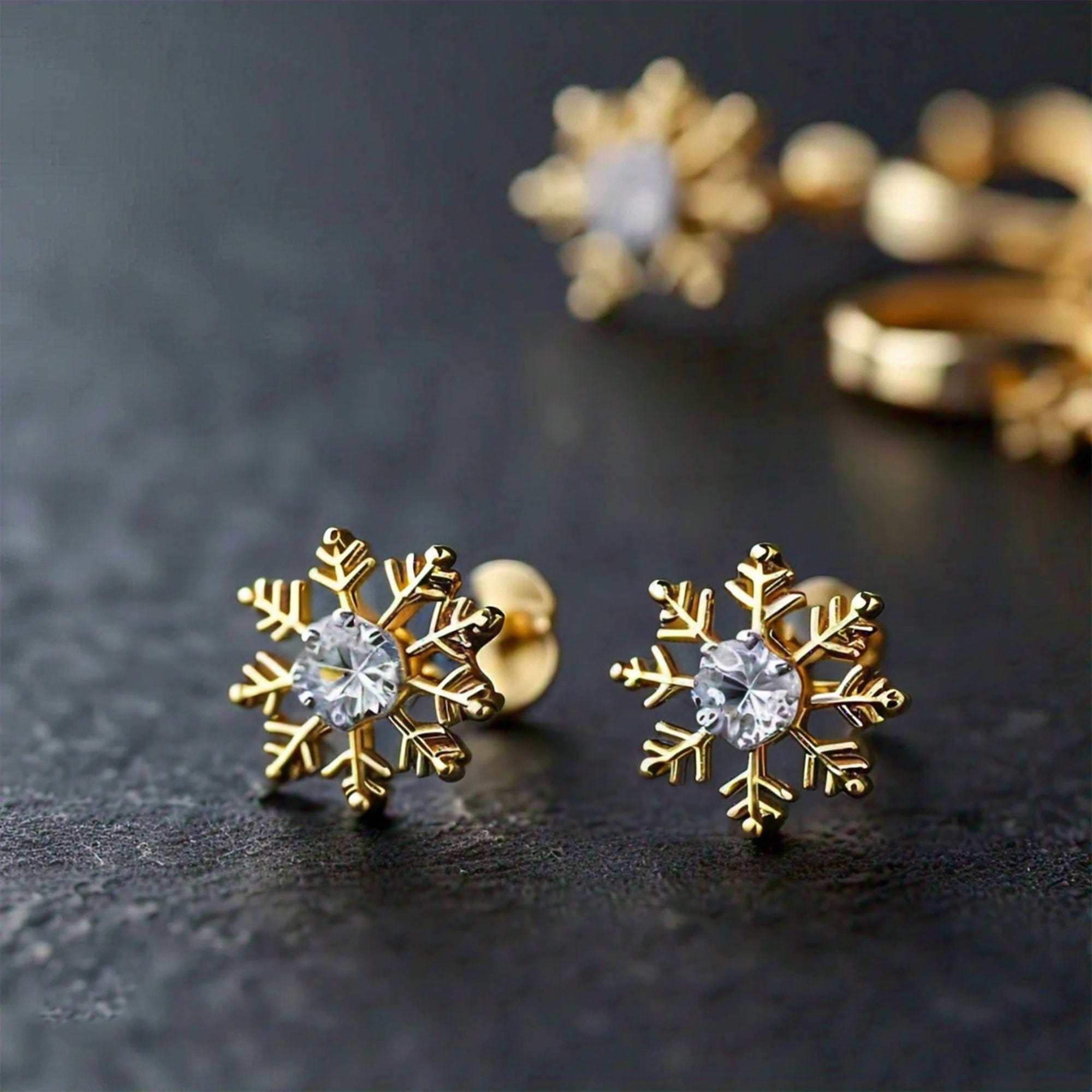 The Nutan Art Jewelry Earrings Ersa Christmas Gold Moissanite Stud Snowflake Earrings