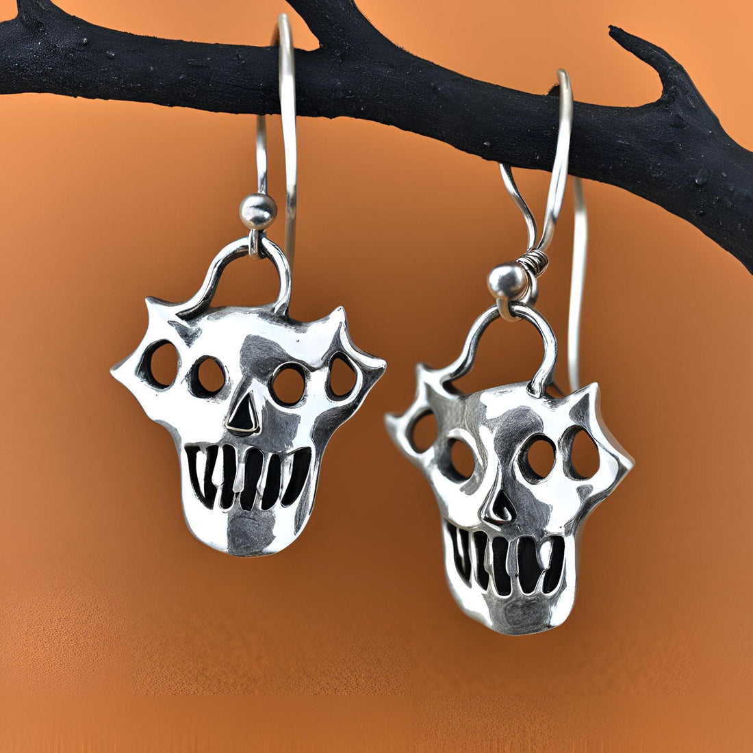 The Nutan Art Jewelry Earrings Irene Sterling Silver Halloween Skull Earrings