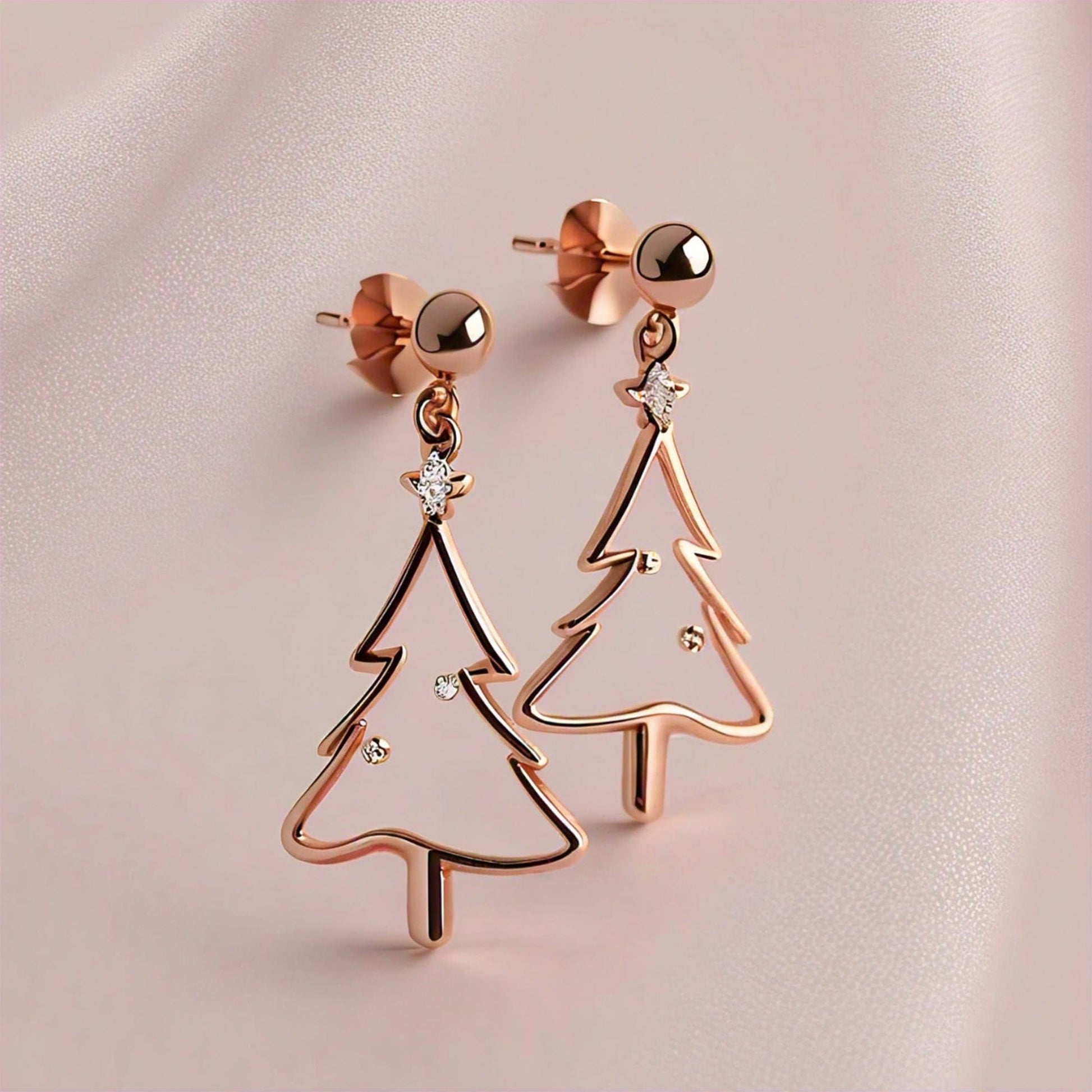 The Nutan Art Jewelry Earrings Macha Rose Gold Little Debbie Christmas Tree Moissanite Drop & Dangle Earrings