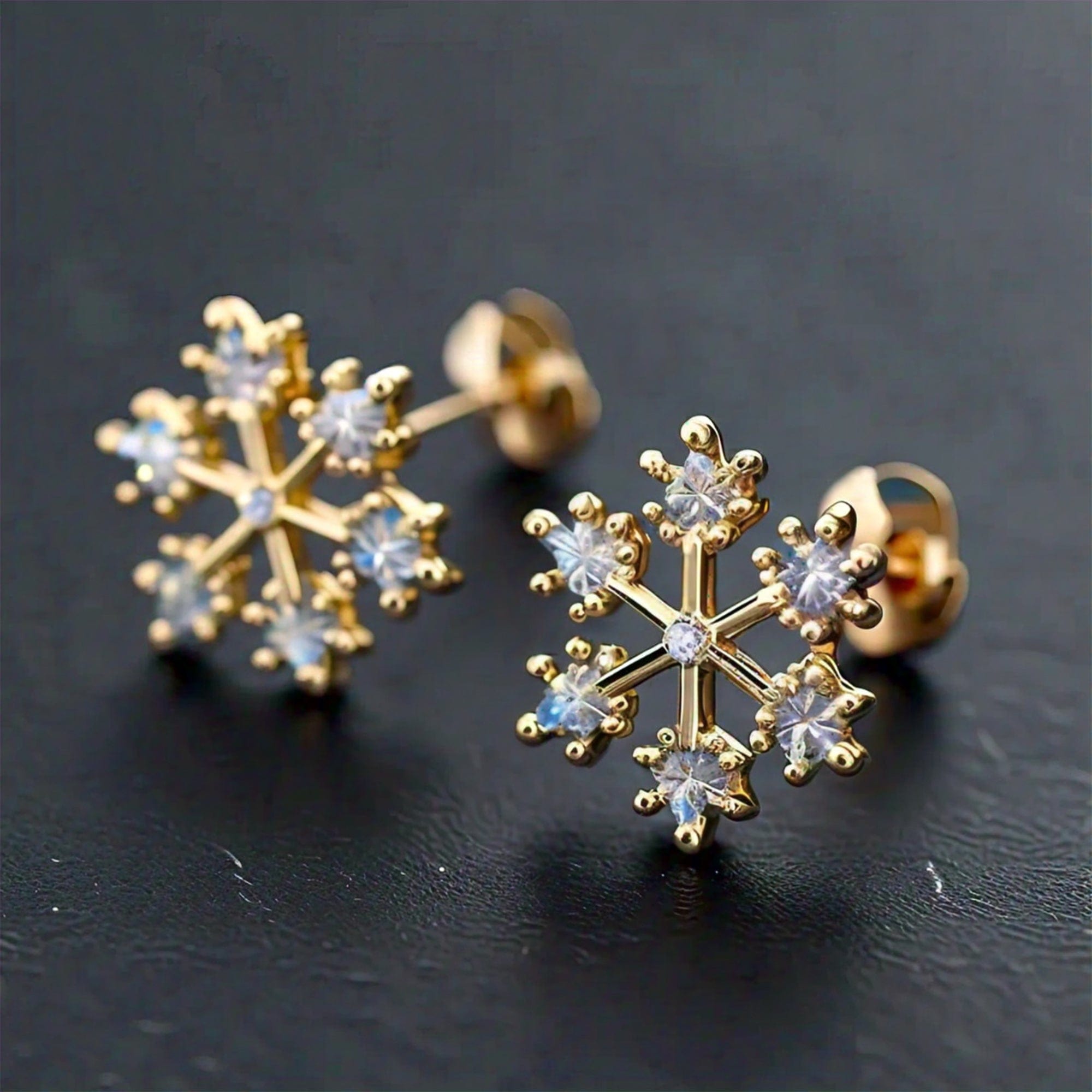 The Nutan Art Jewelry Earrings Mena Gold Crystal Moissanite Stud Snowflake Christmas Earrings