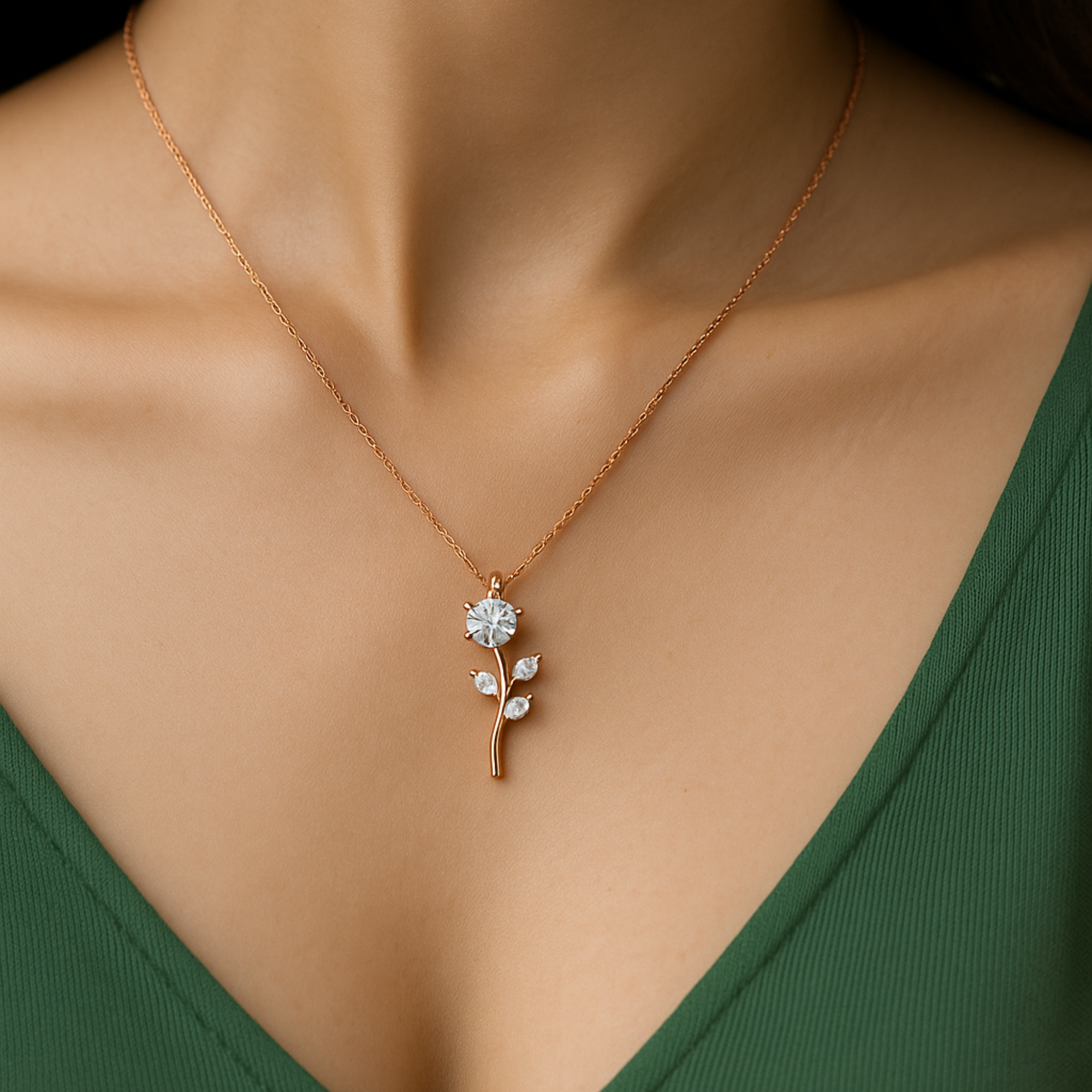 Selket Rose Gold Birth Daisy Swarovski Pandora Flower Necklace