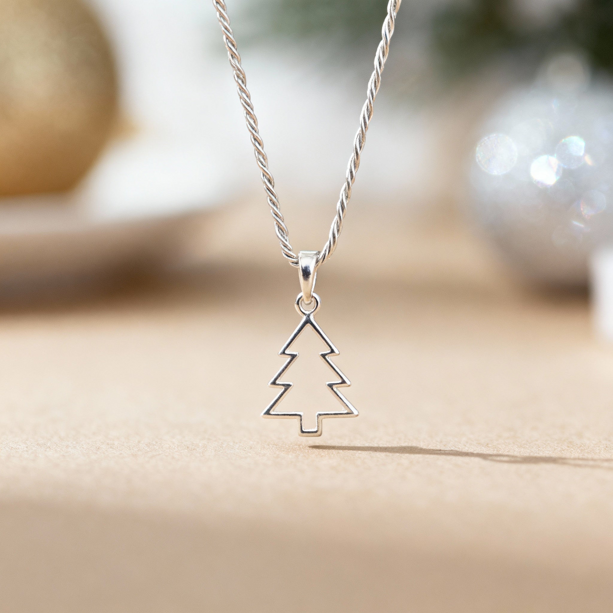 Arete Sterling Silver Pandora Charm Christmas Tree Necklace