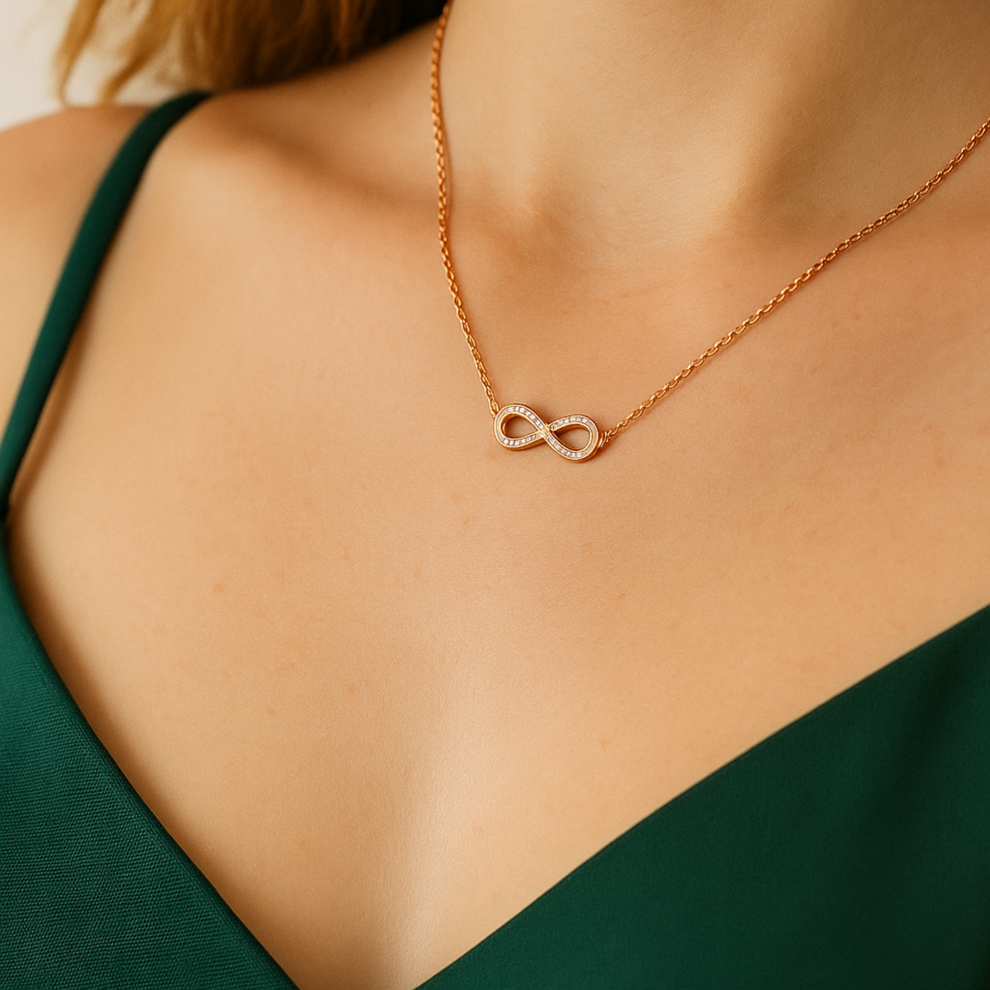 Padma Rose Gold Charm Swarovski Moissanite Infinity Necklace