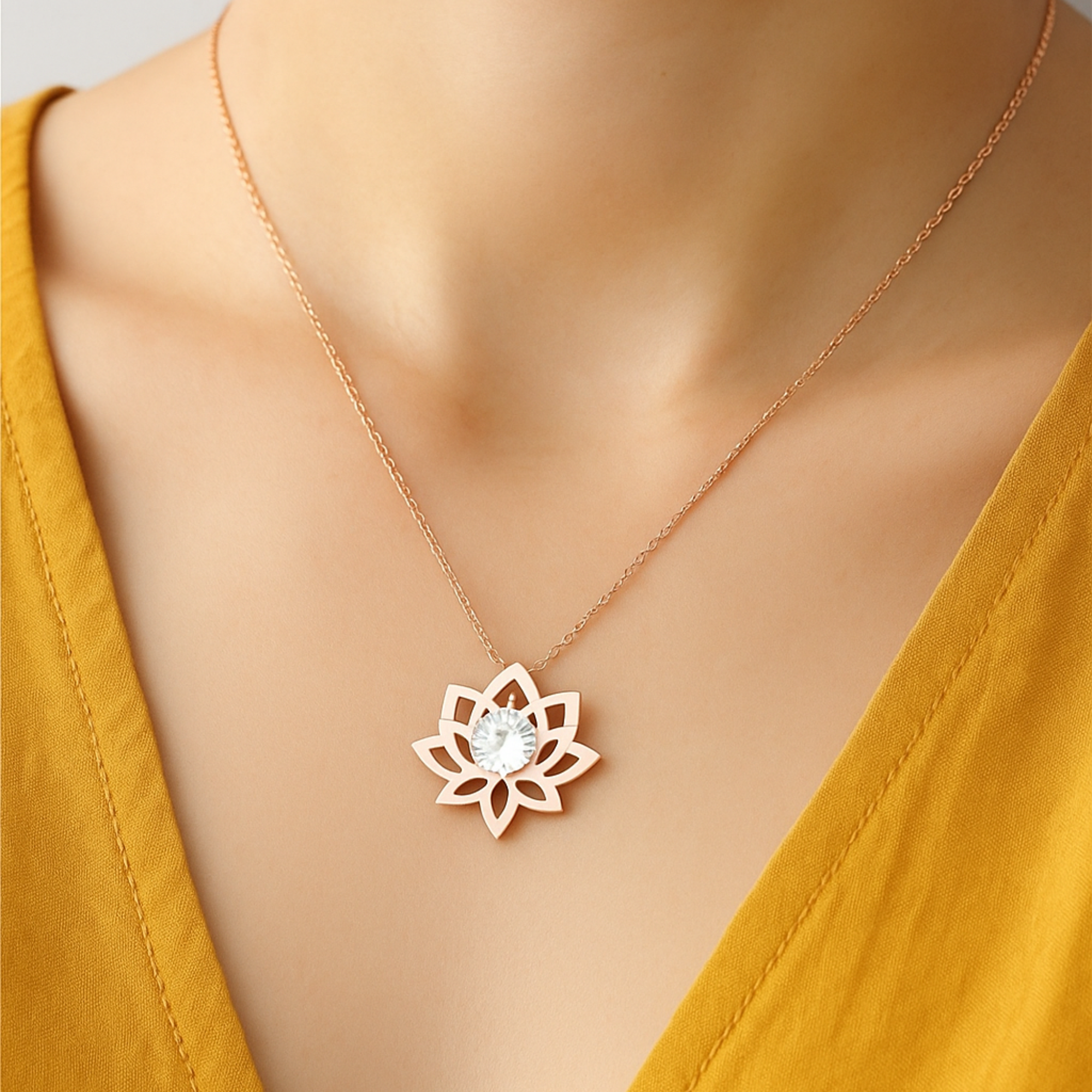 Hemera Rose Gold Birth Moissanite Lotus Pressed Flower Necklace