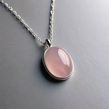 The Nutan Art Jewelry Necklaces Cora Sterling Silver Oval Rose Quartz Necklace