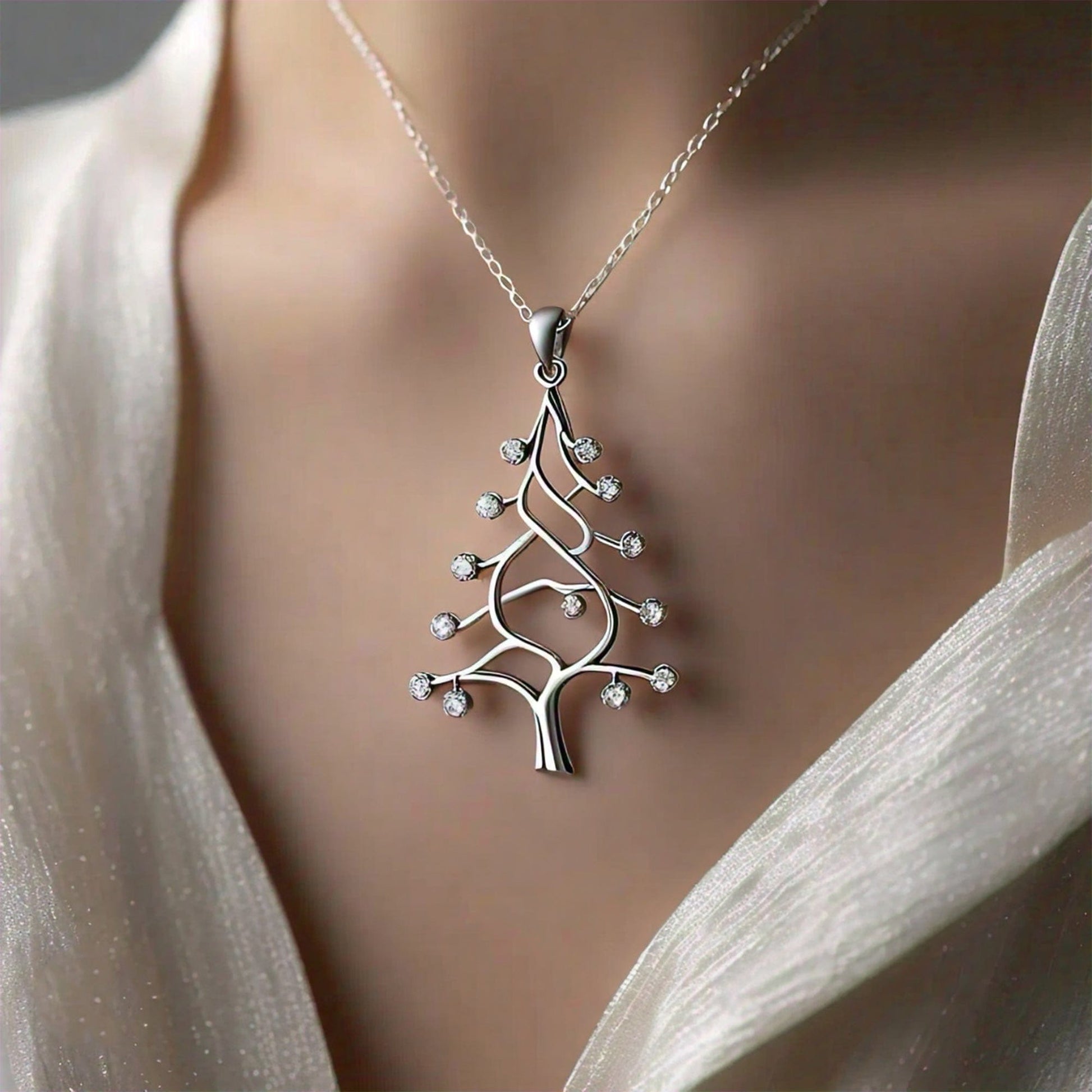 The Nutan Art Jewelry Necklaces Eachna Sterling Silver Moissanite Pendant Christmas Tree Necklace