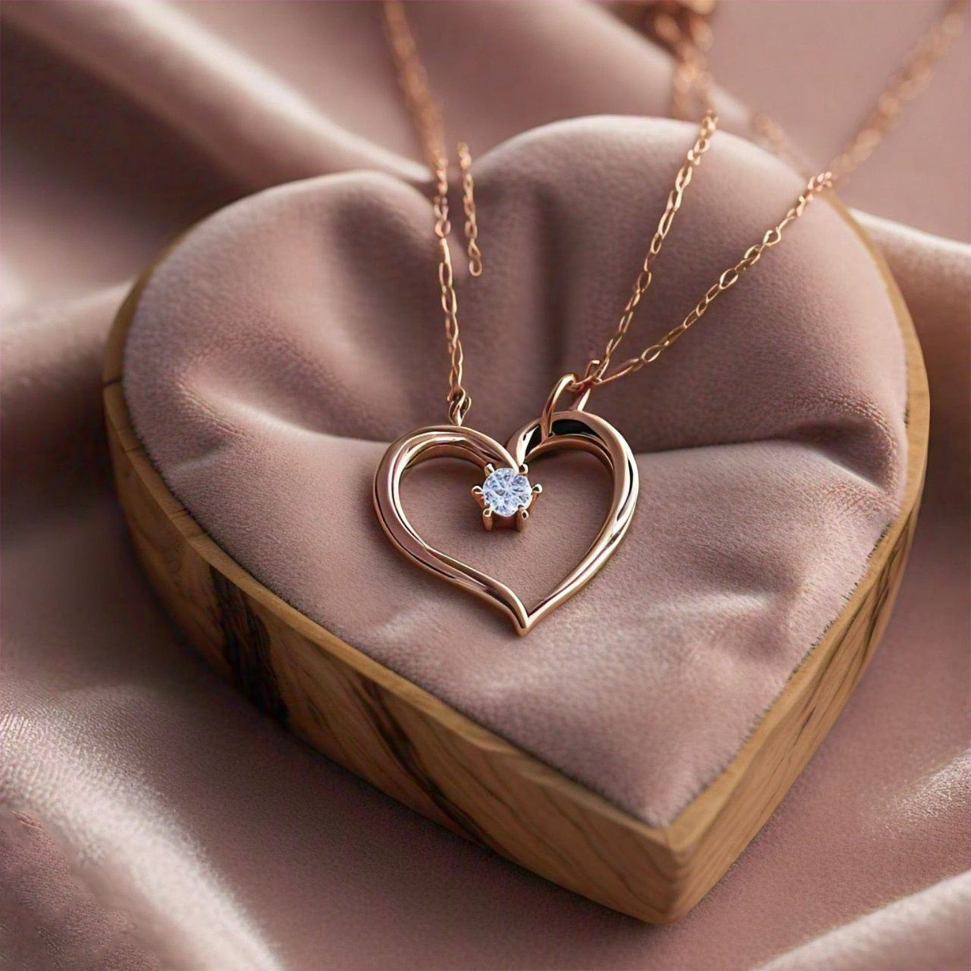 The Nutan Art Jewelry Necklaces Flora Rose Gold CZ Diamond Heart Minimalist Necklace