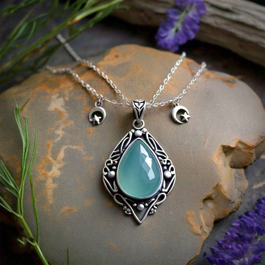 The Nutan Art Jewelry Necklaces Freya Star Aquamarine Moon Necklace