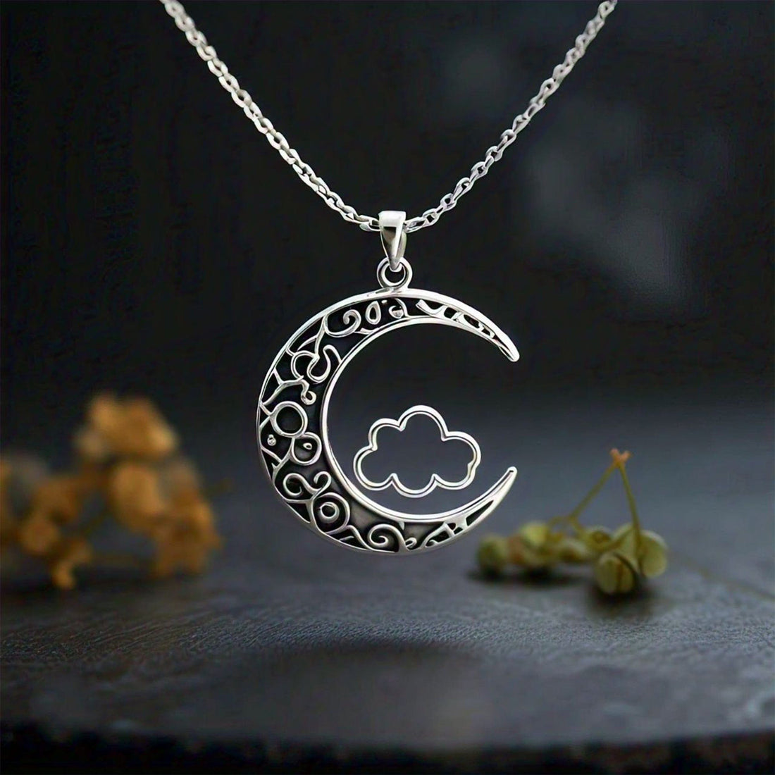 The Nutan Art Jewelry Necklaces June Sterling Silver Cloud Crescent Moon Necklace