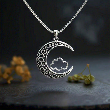 The Nutan Art Jewelry Necklaces June Sterling Silver Cloud Crescent Moon Necklace