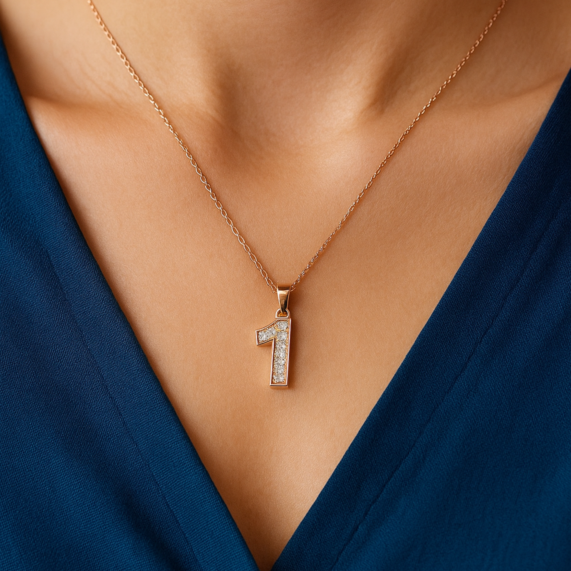 Alala Rose Gold Moissanite Custom Jersey Angel Number Necklace