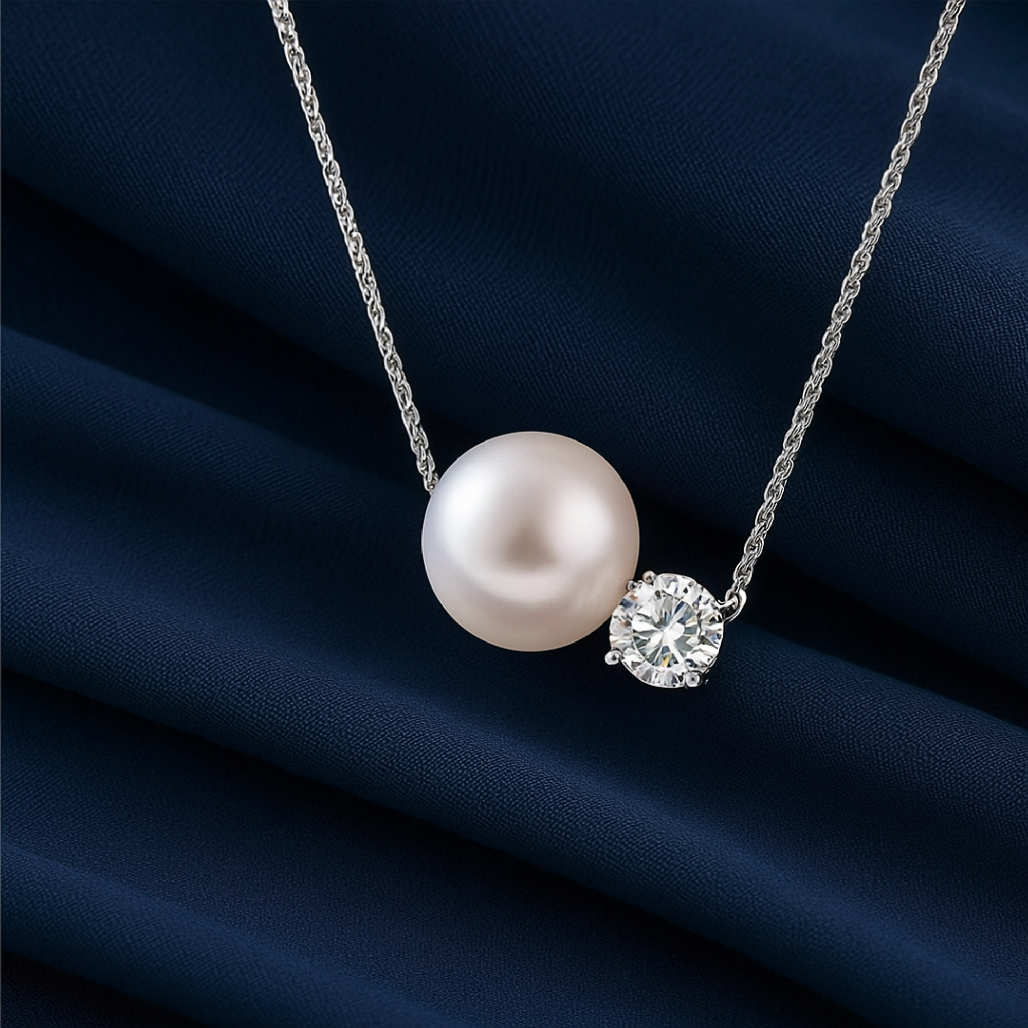 Pavana Sterling Silver Moissanite Real Freshwater Cultured Pearl Necklace